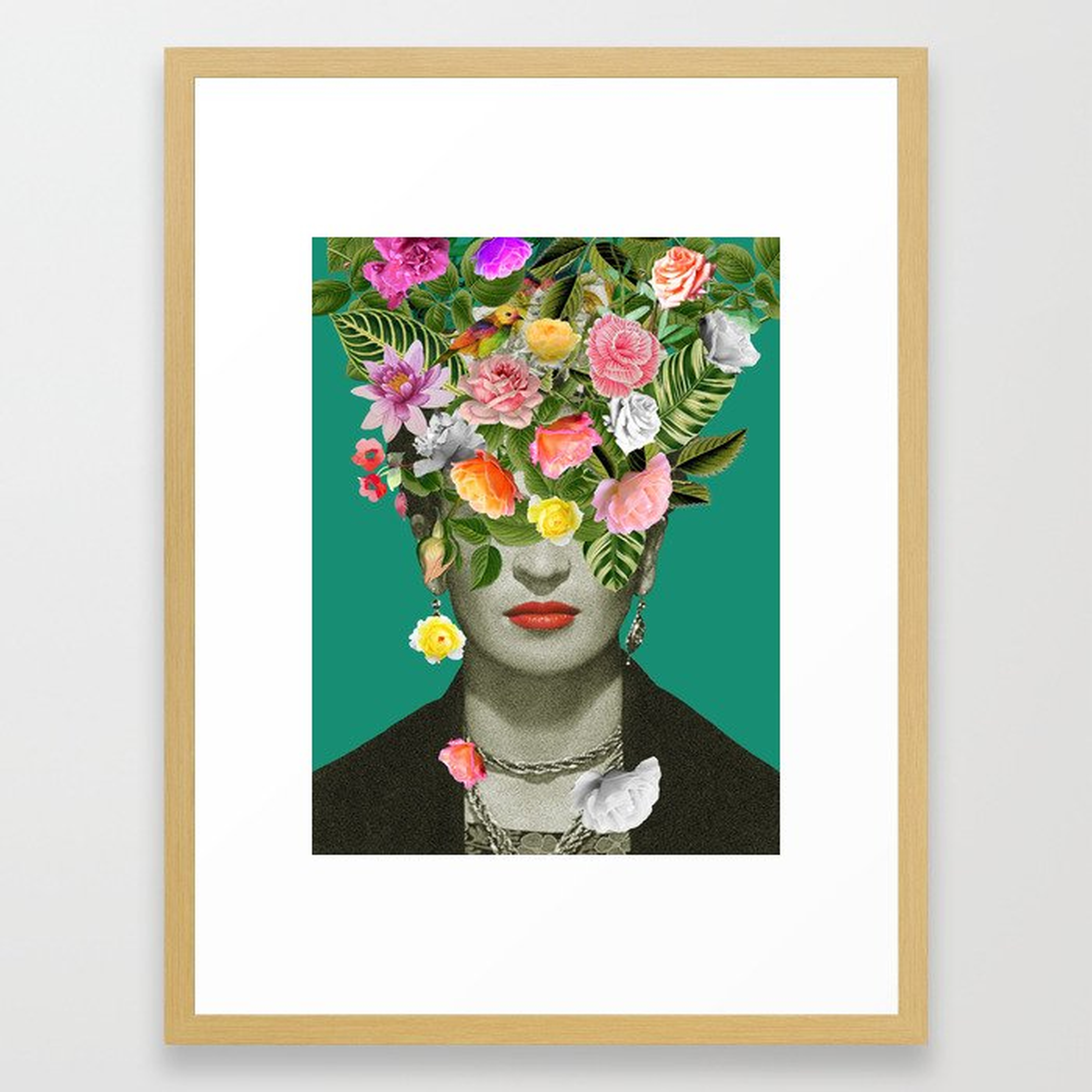 Frida Floral Framed Art Print - 20x26 - Vector Black Frame - Society6