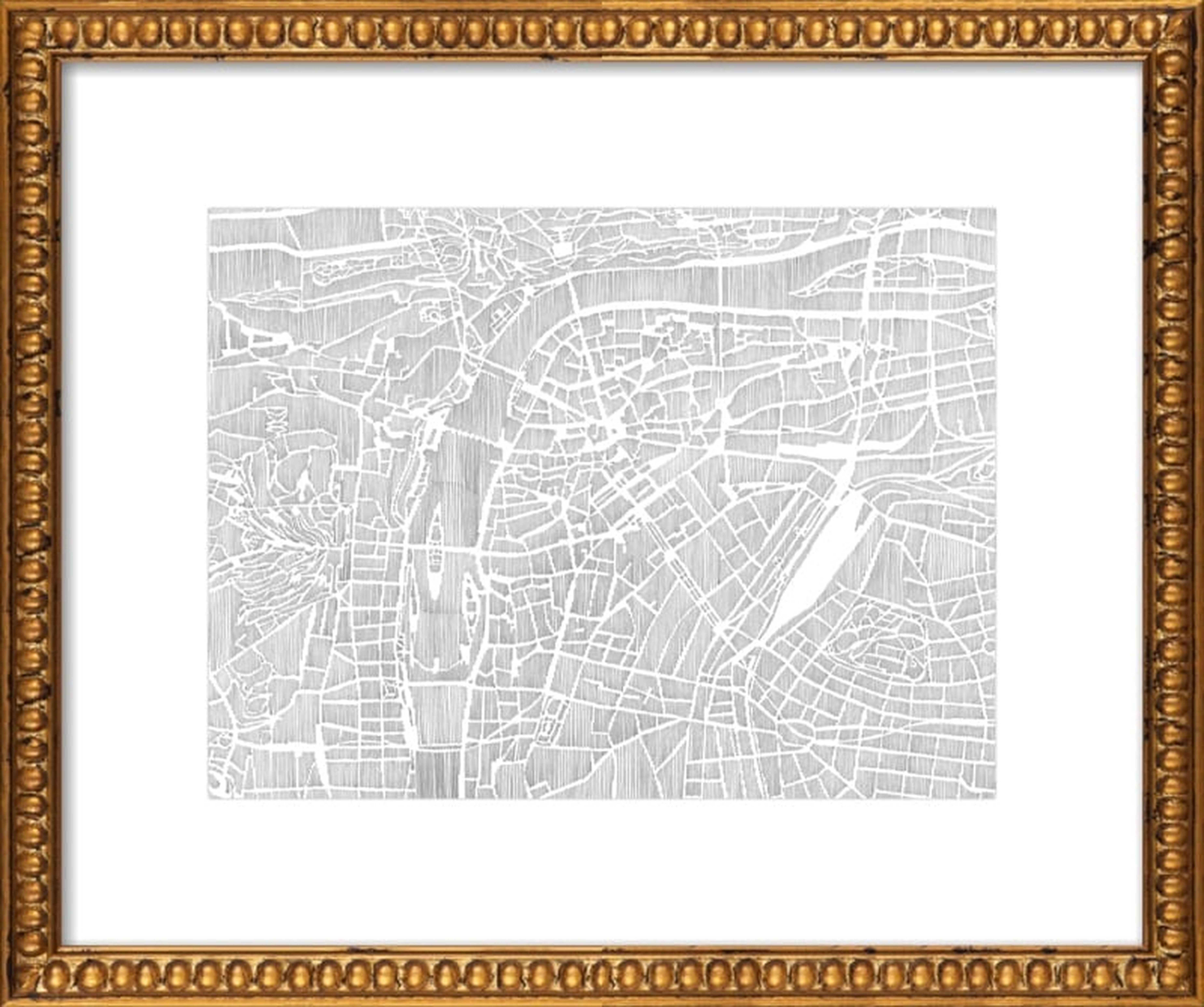Prague Ink Map - Final Framed Size: 24x20" - Gold Bead wood - Artfully Walls