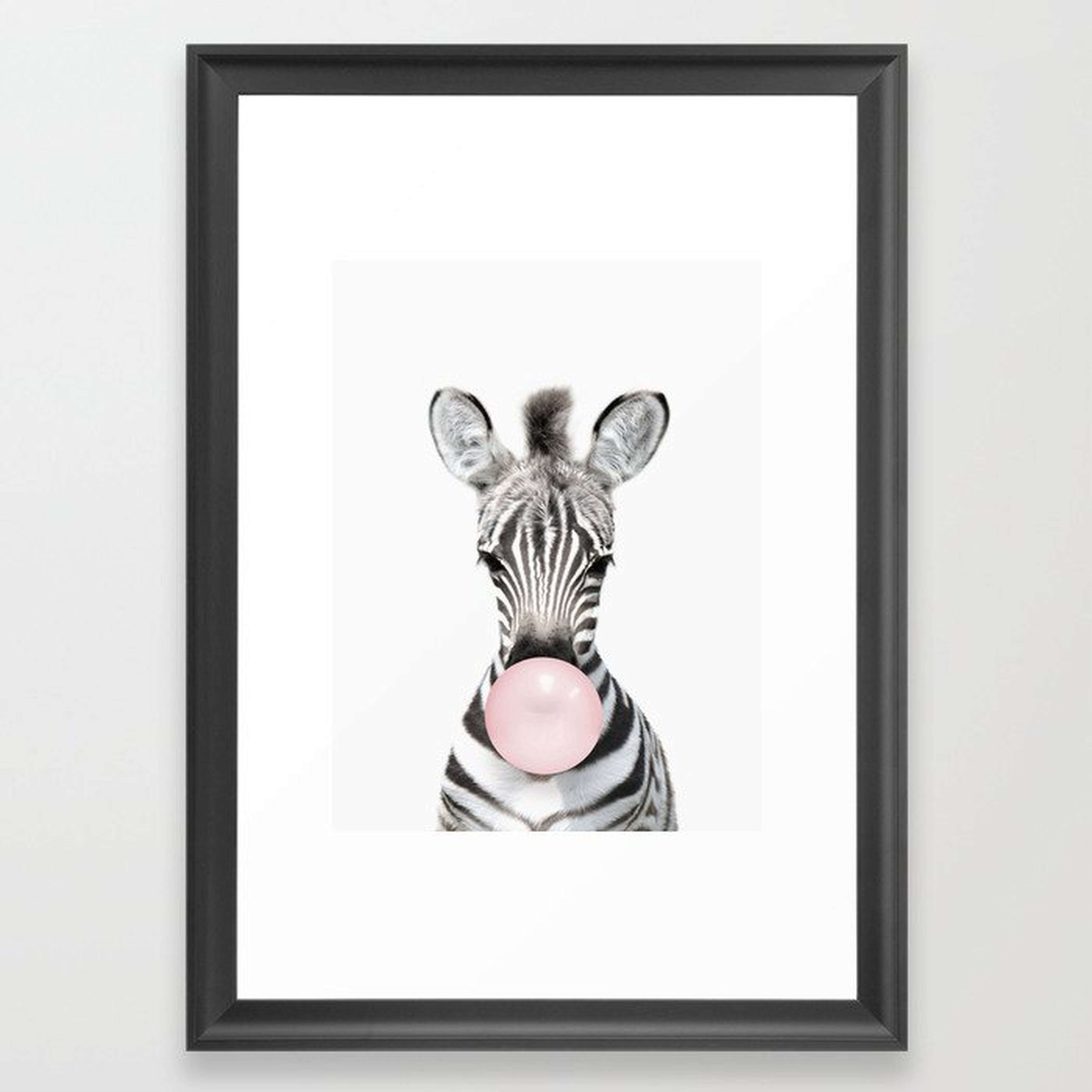Bubble Gum Zebra Framed Art Print - 15"x21" - Scoop Black - Society6