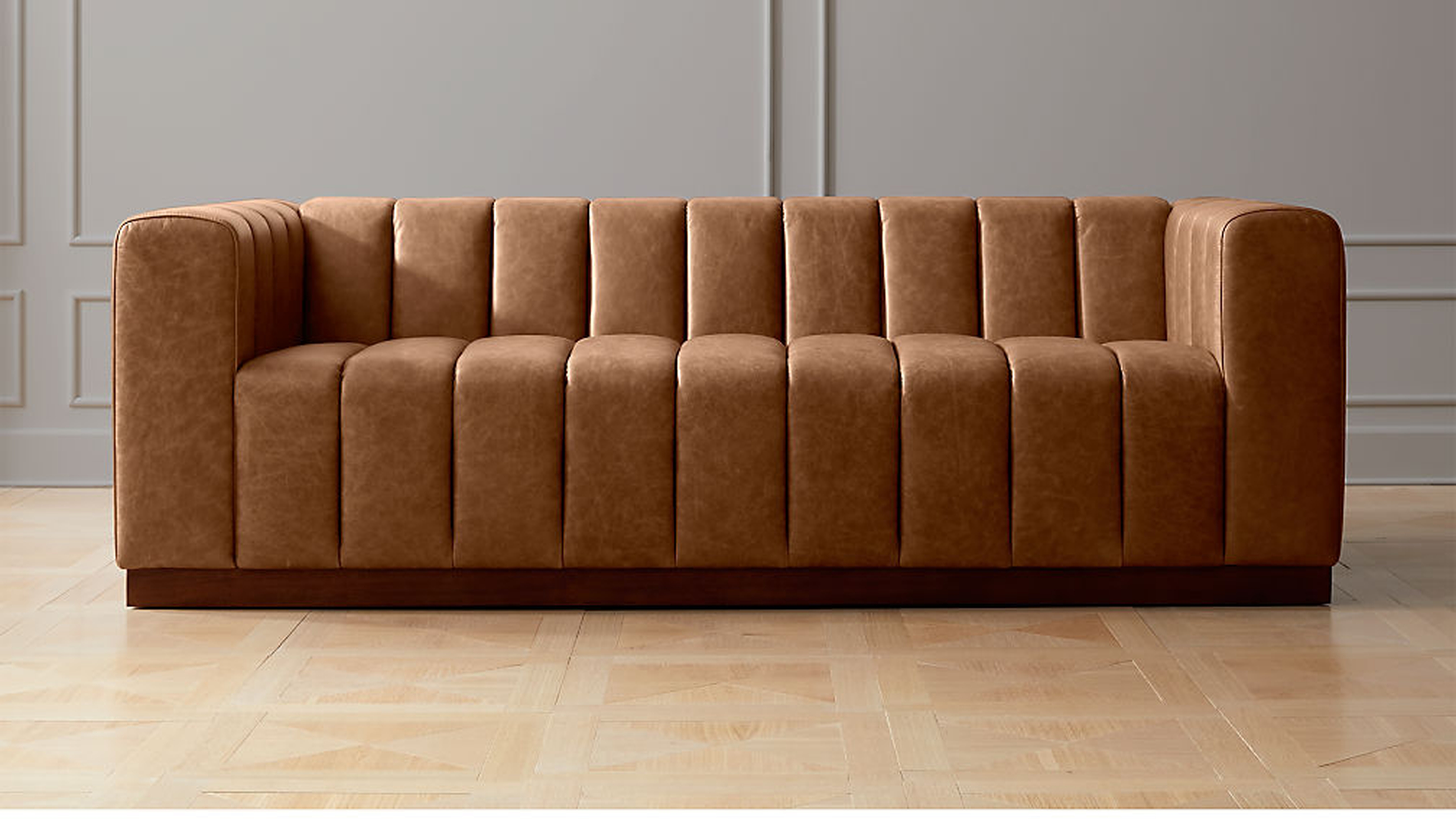 Forte Channeled Saddle Leather Sofa - CB2