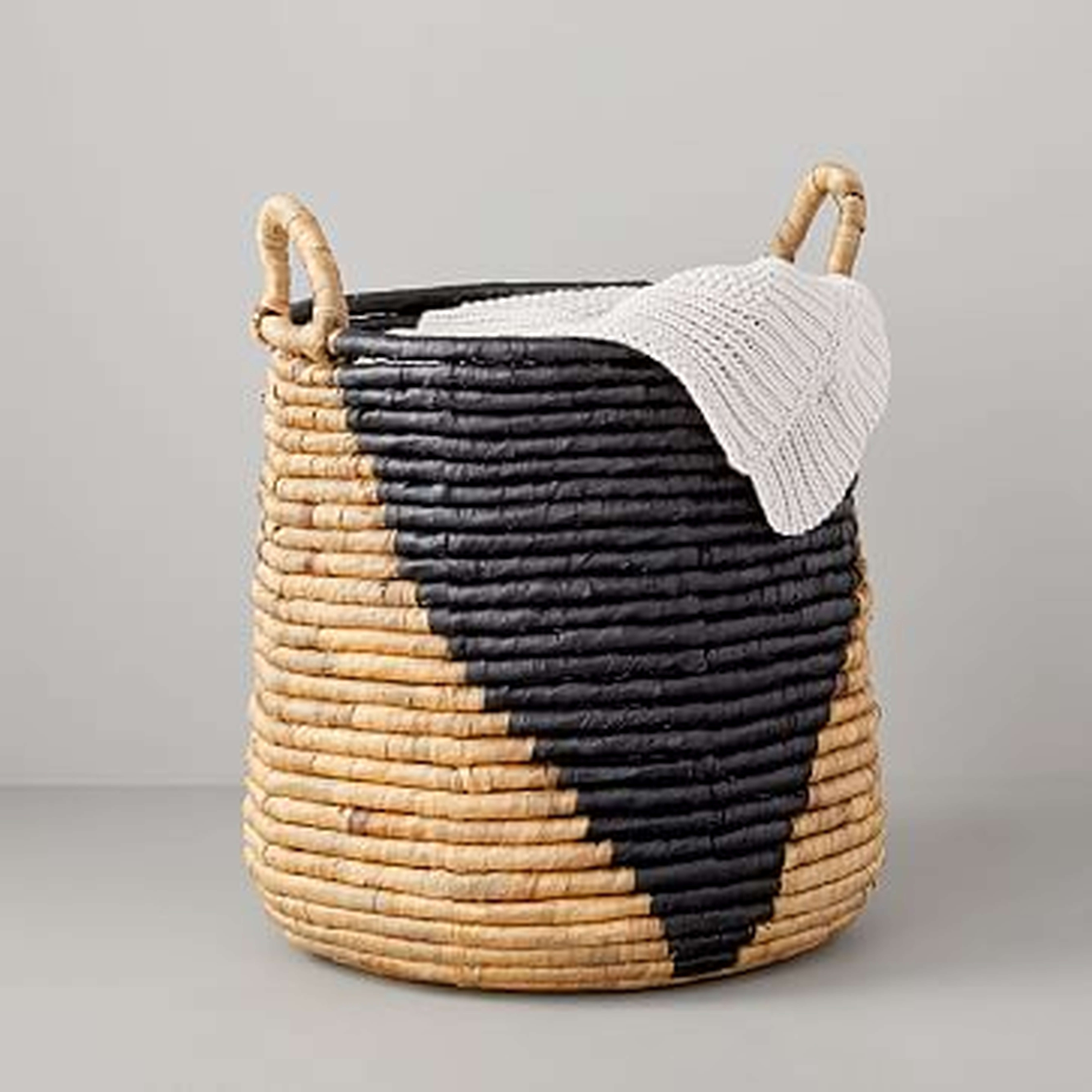 Woven Seagrass Basket is Tall Round in Natural/Black - West Elm