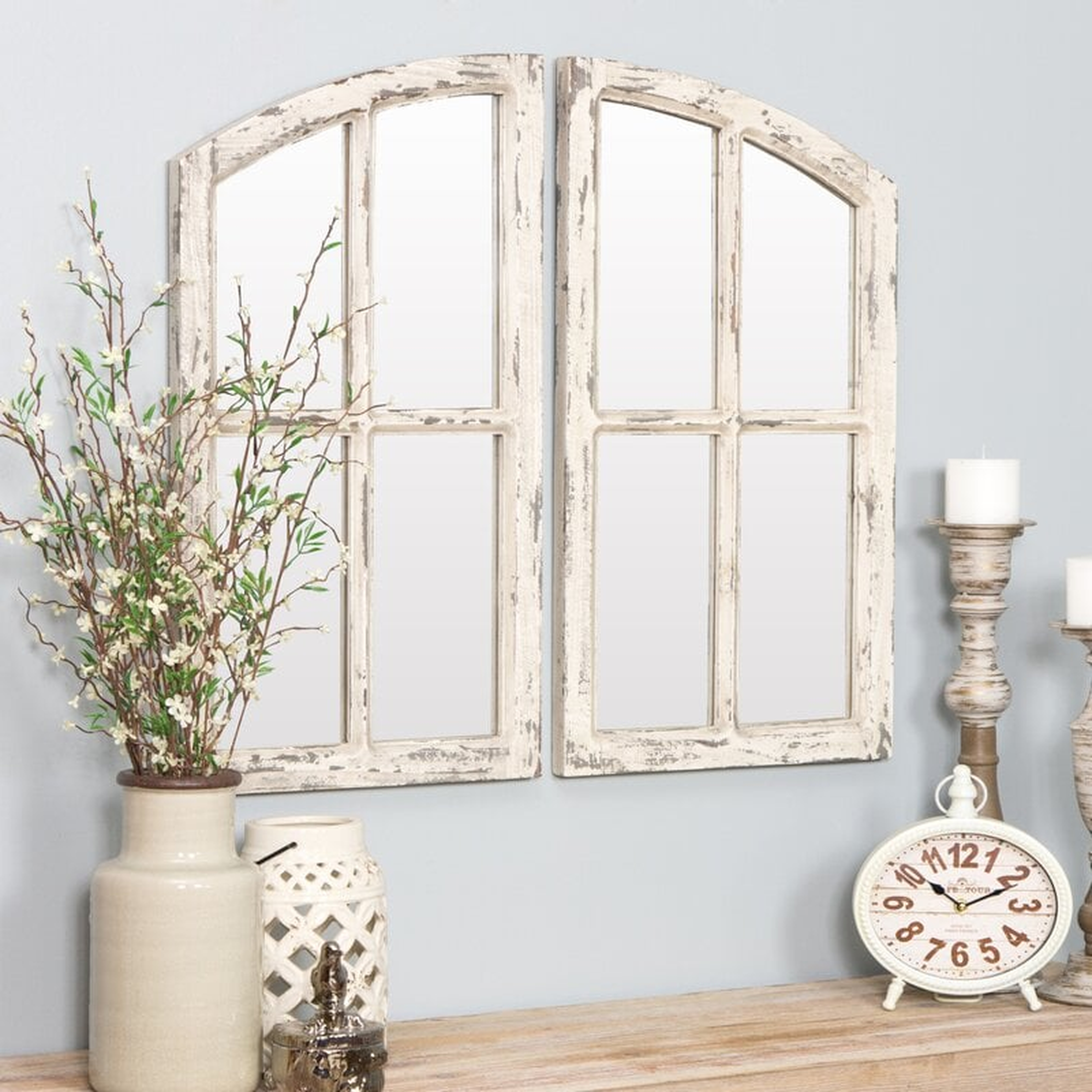 2 Piece Kissena Window Pane Farmhouse / Country Distressed Accent Mirror Set - Wayfair