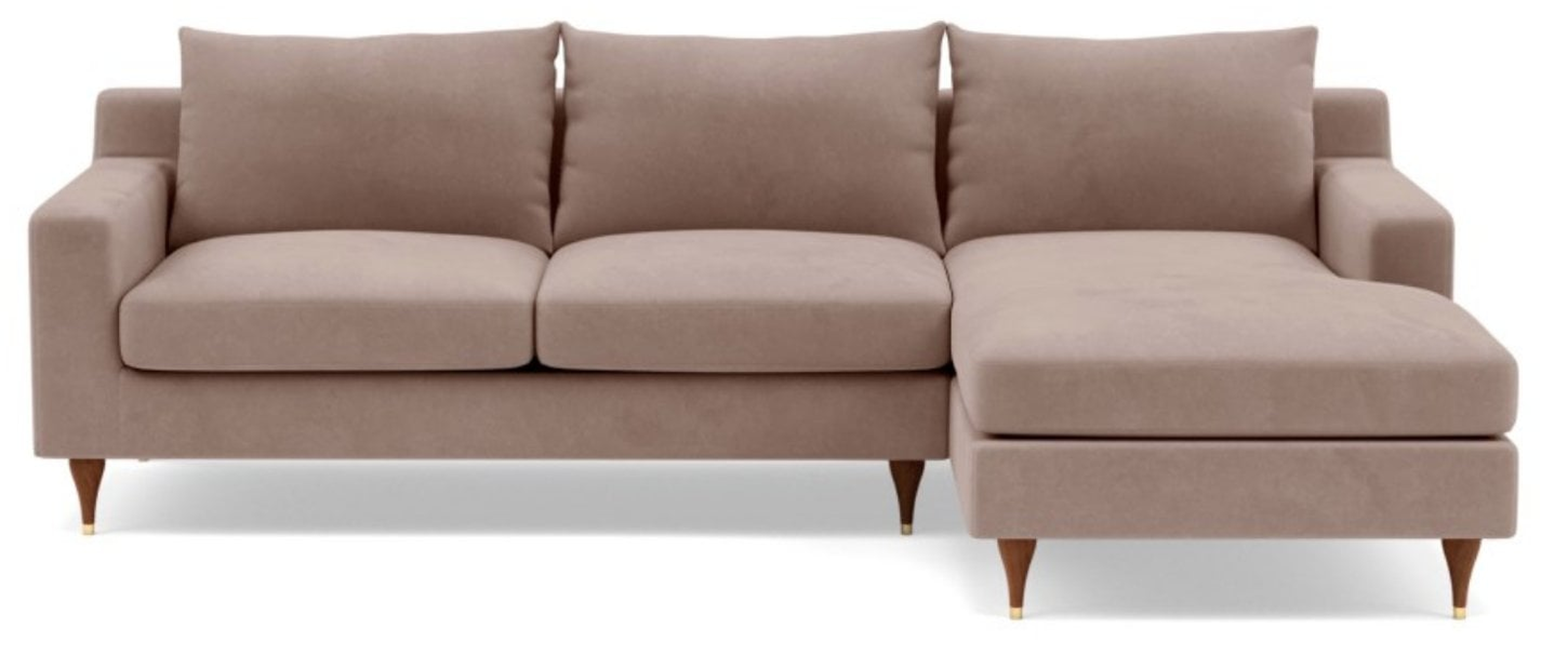 SLOAN Sectional Sofa with Right Chaise - Platinum Performance Velvet - Walnut w/ Brass Cap - 96" - Interior Define