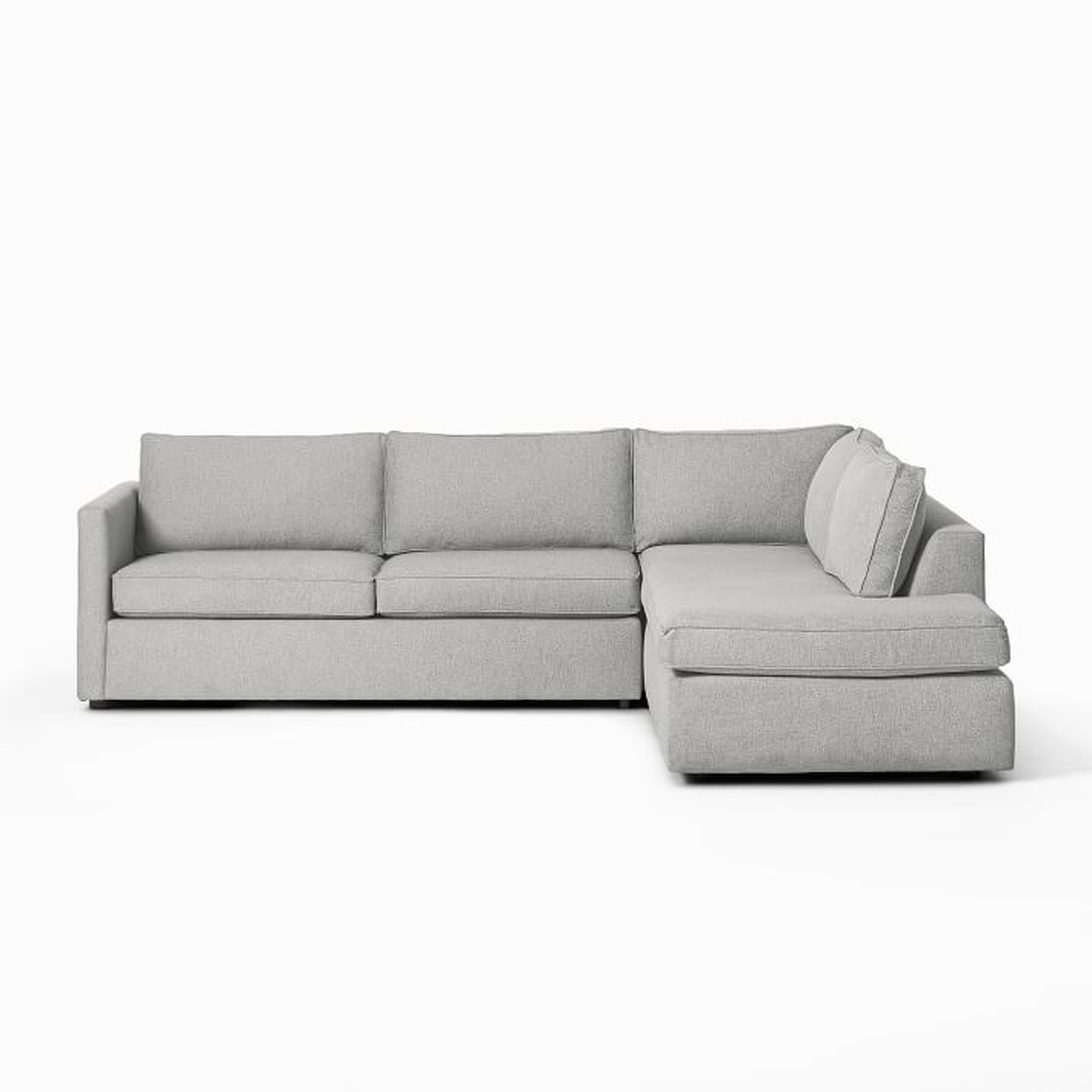Harris Sectional Set 10: Right Arm 65" Sofa, Left Arm Terminal Chaise, Poly, Heathered Crosshatch, Feather Gray, - West Elm