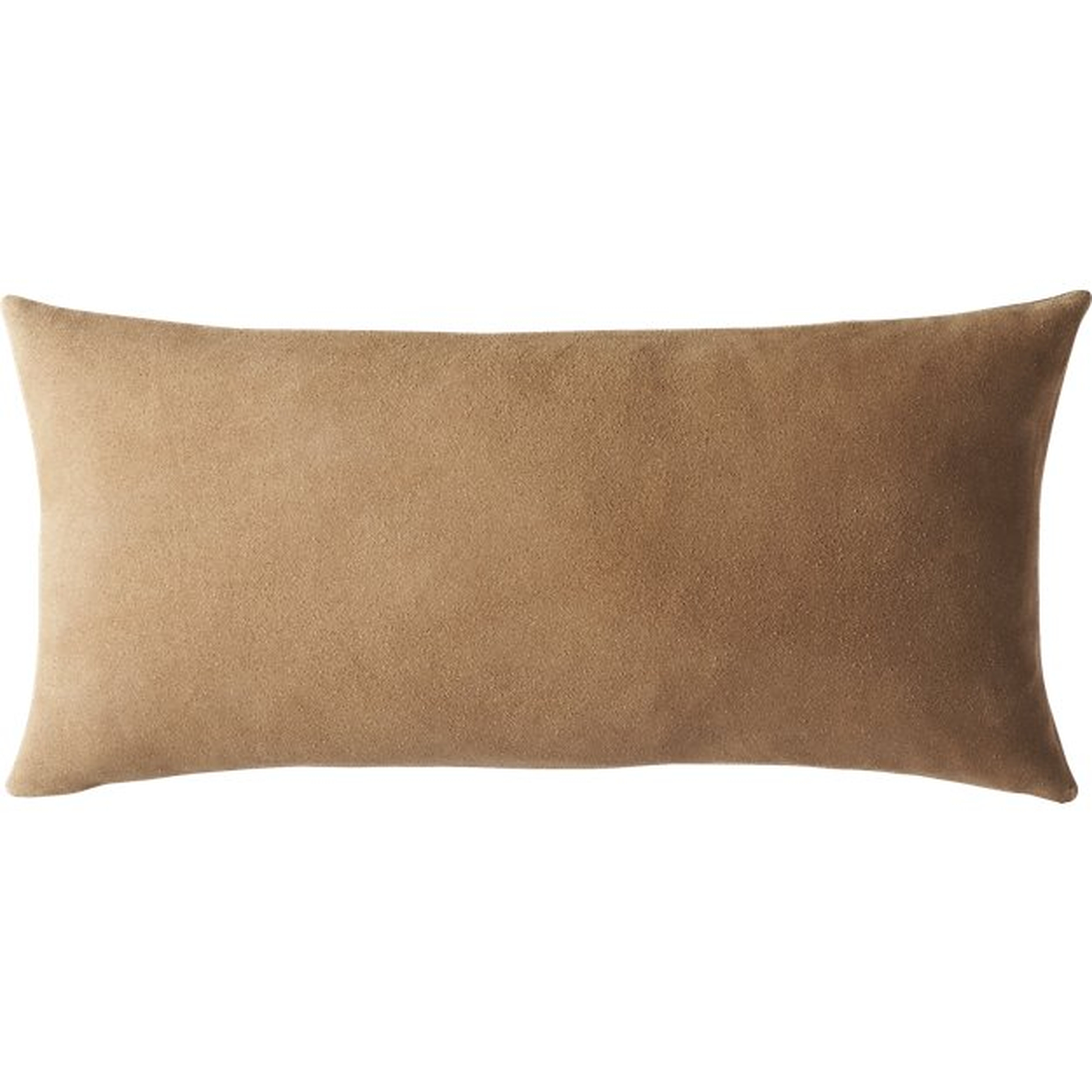 23"X11" SUEDE CAMEL TAN PILLOW WITH FEATHER-DOWN INSERT - CB2
