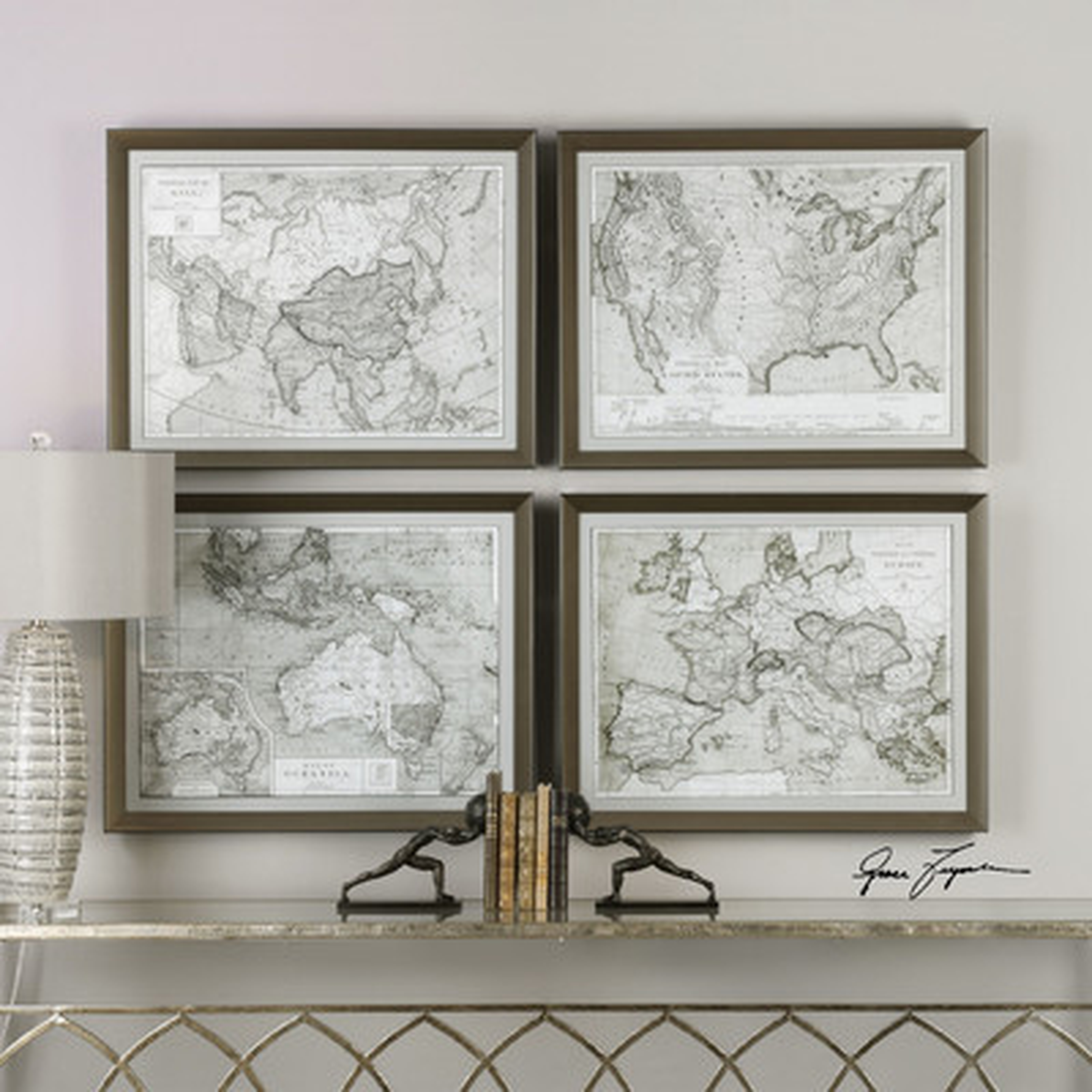World Maps, Framed Print S/4 - Hudsonhill Foundry