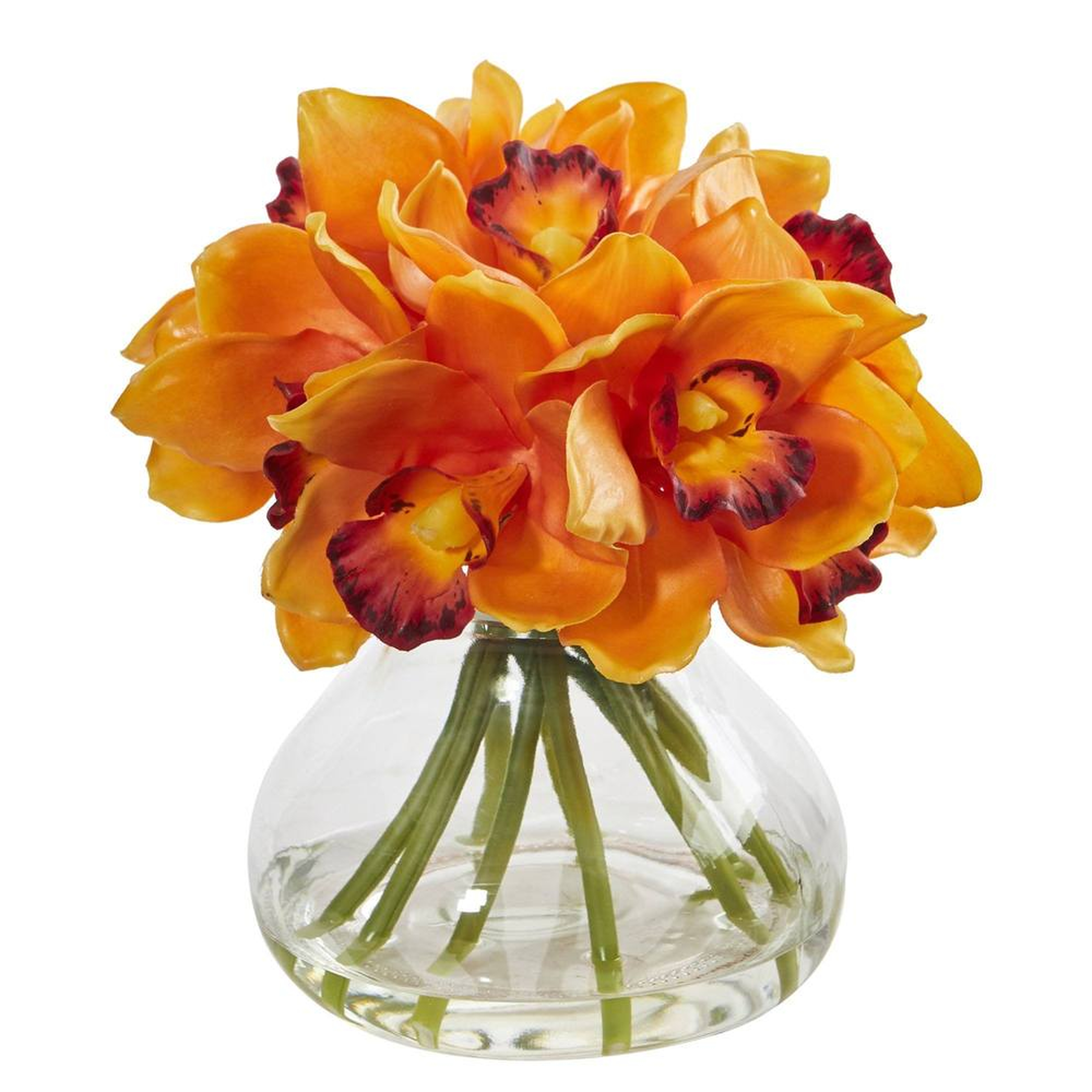 Cymbidium Orchid Artificial Arrangement in Glass Vase - Fiddle + Bloom