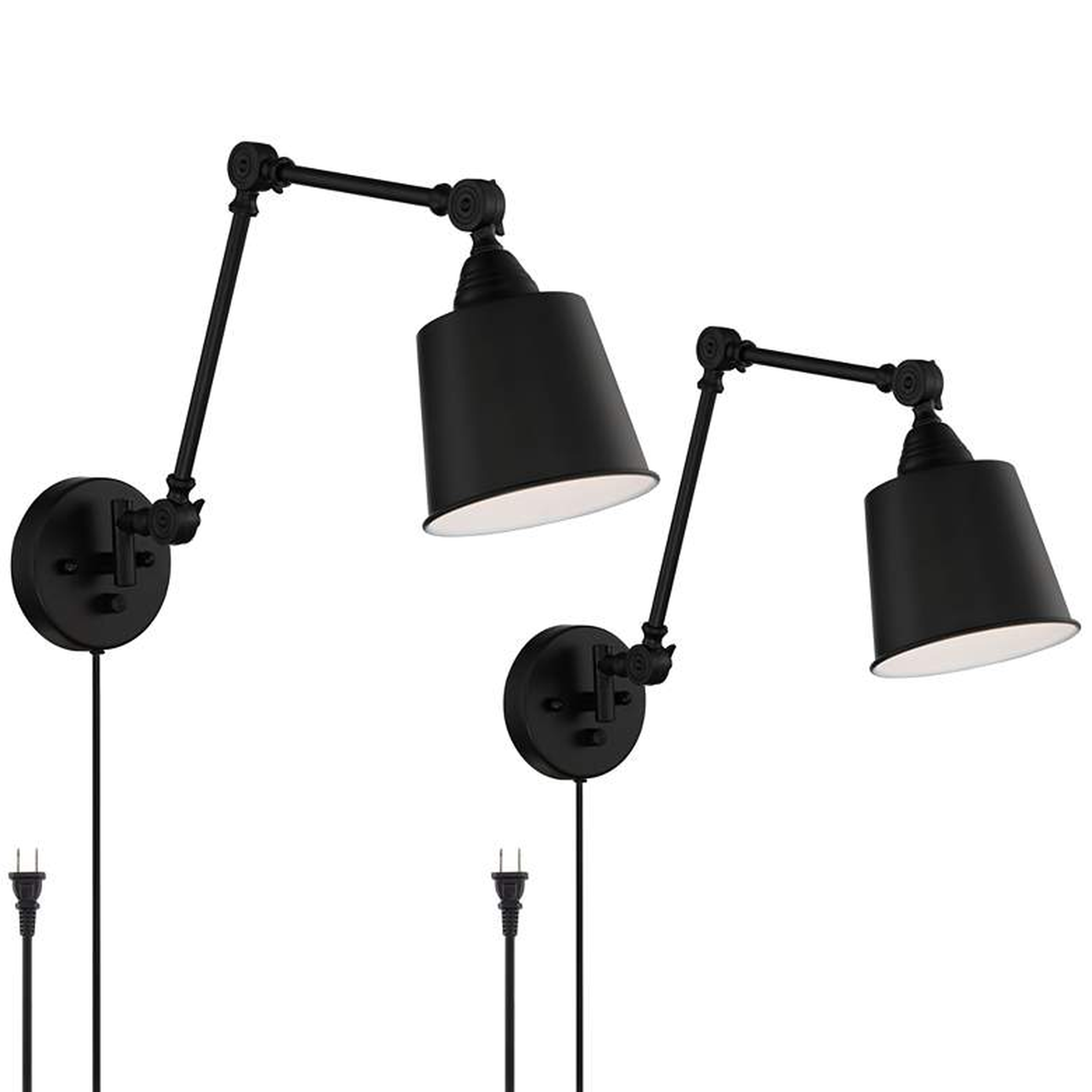 Mendes Black Finish 12 1/2" High Plug-In Wall Lamps Set of 2 - Style # 88H06 - Lamps Plus