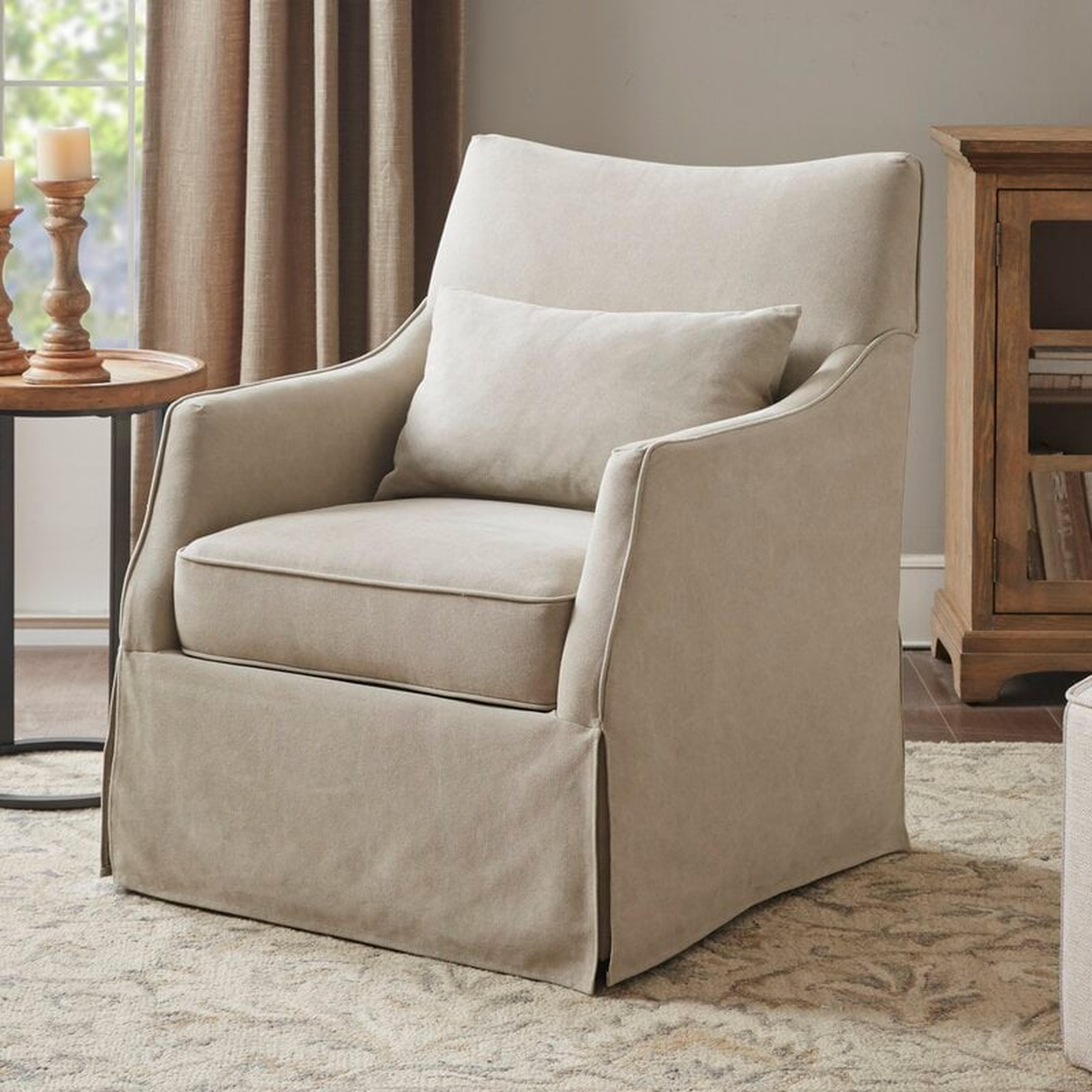 Martha Stewart London Farmhouse Skirted Swivel Chair with Lumbar Pillow - Wayfair