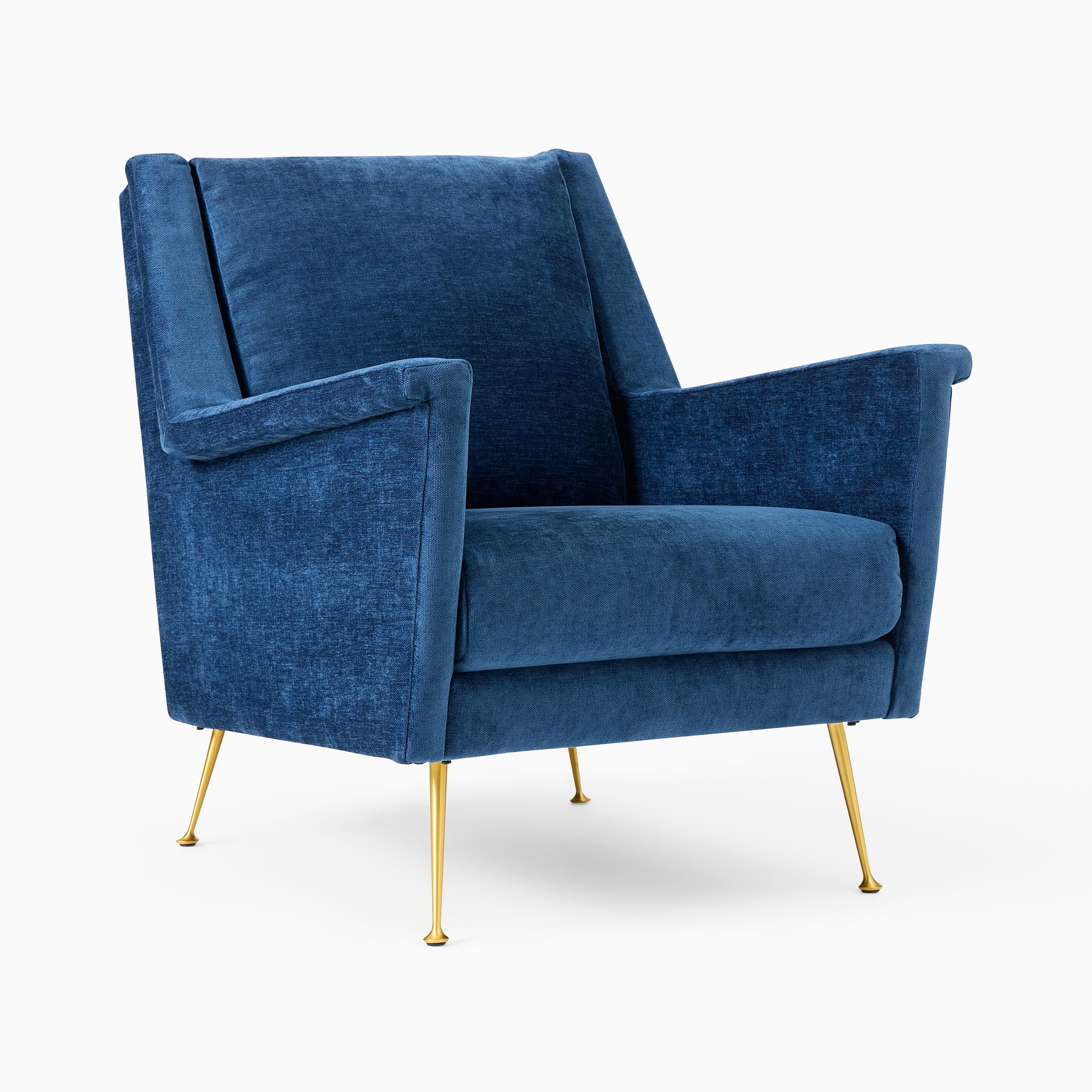 Carlo Mid-Century Chair, Poly, Distressed Velvet, Ink Blue, Brass - West Elm