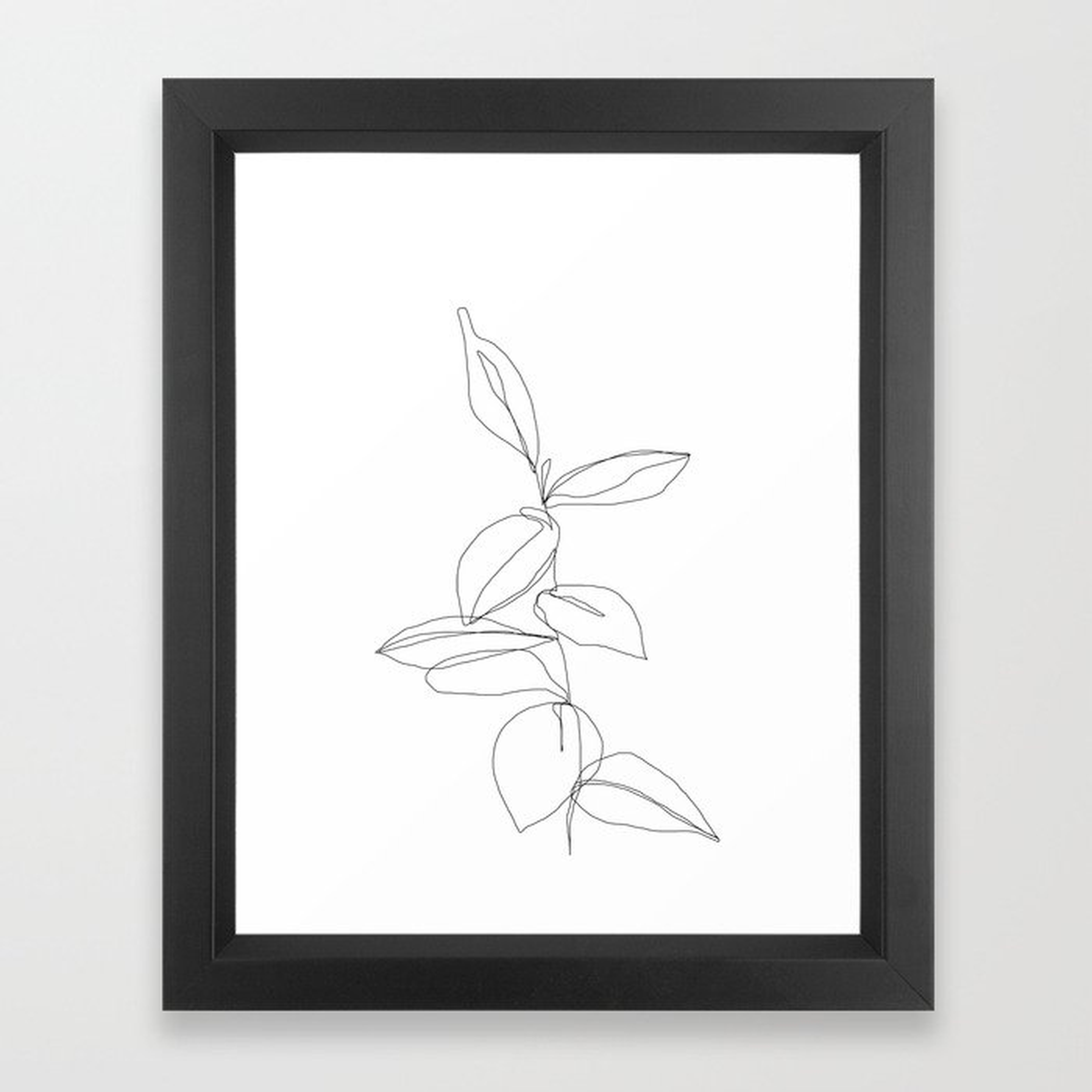 One line minimal plant leaves drawing - Berry Framed Art Print, 10x12 black vector frame - Society6