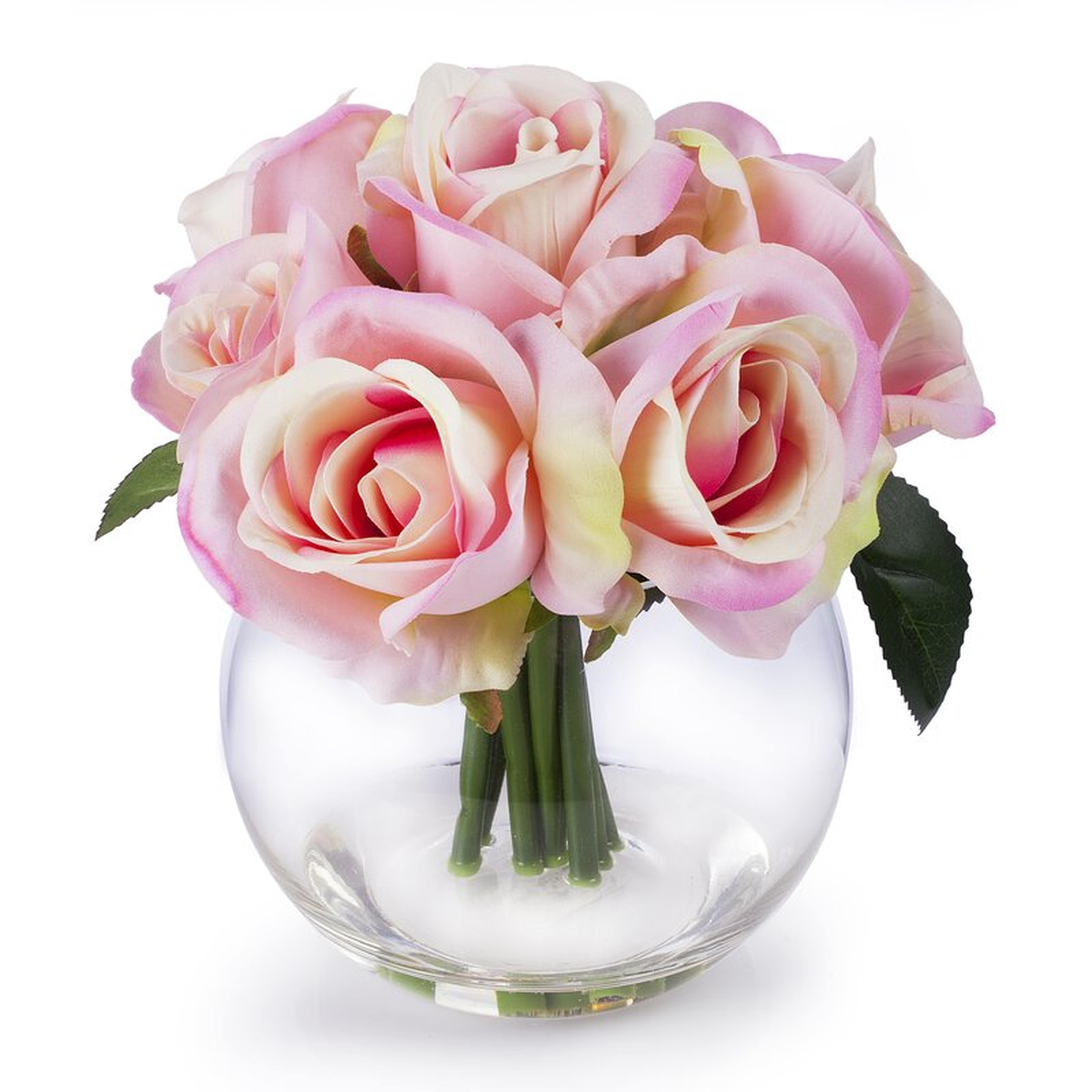 Pink Velet Rose Flower Arrangement In Clear Glass Vase With Faux Water - Wayfair