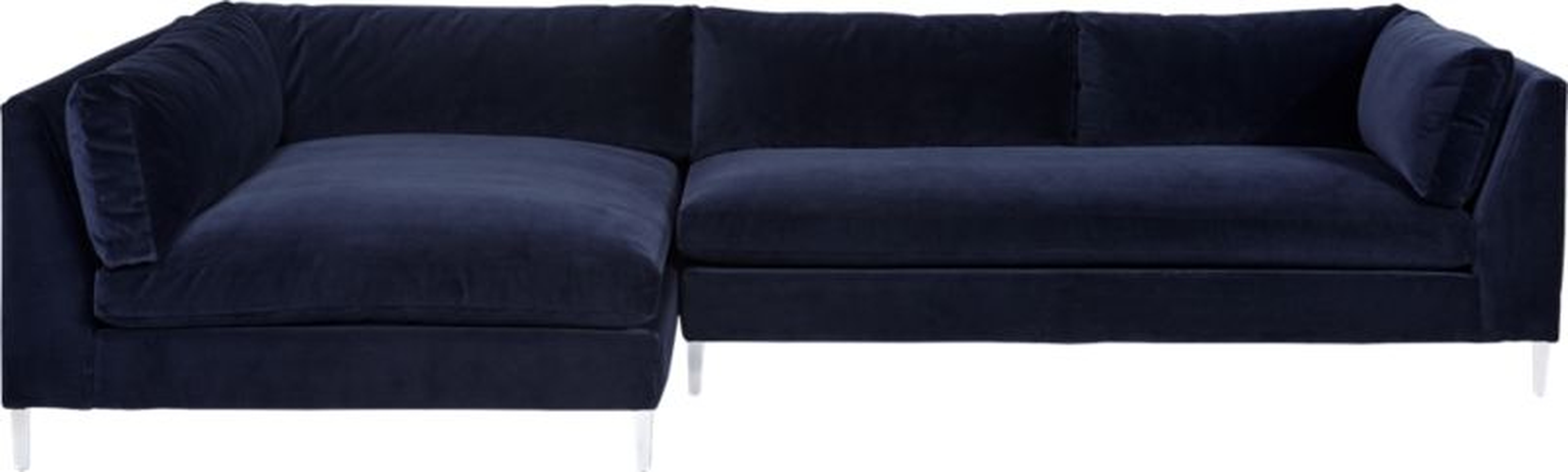 Decker 2-Piece Blue Velvet Sectional Sofa - CB2