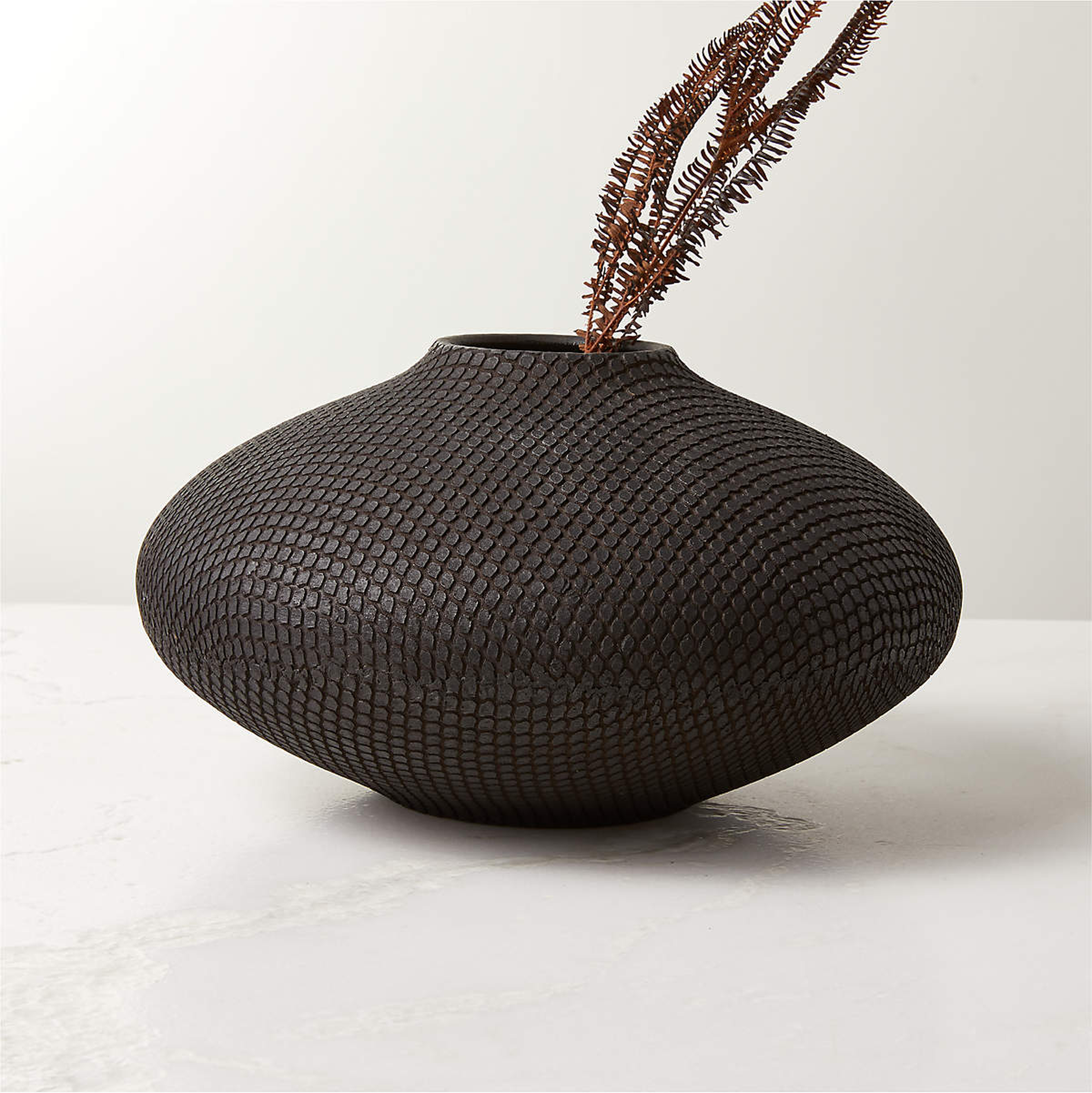 Cusco Textured Black Terracotta Vase Wide - CB2