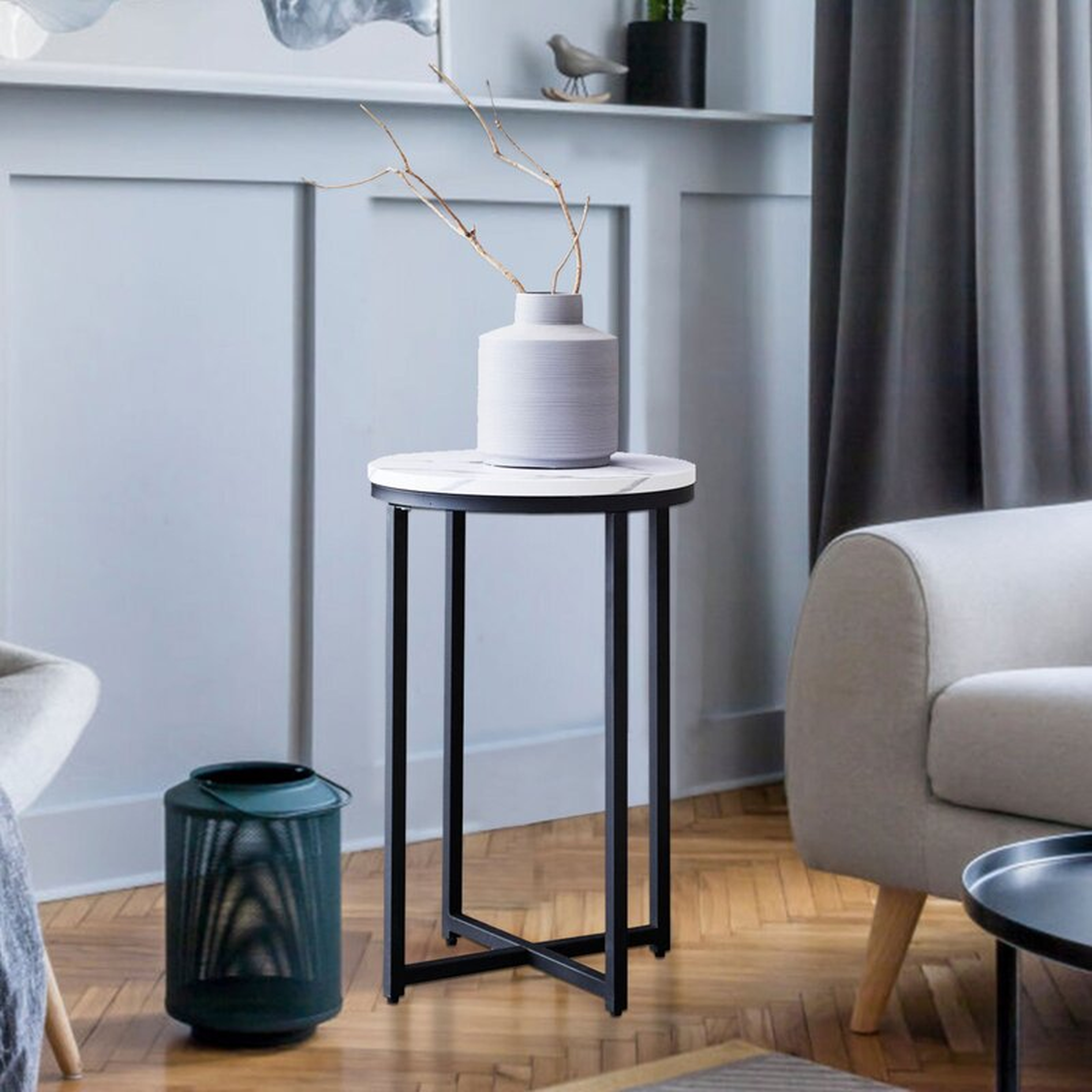 16 Inch Modern Metal & Marble Round Side Accent Living Room Storage Small End Table - Wayfair