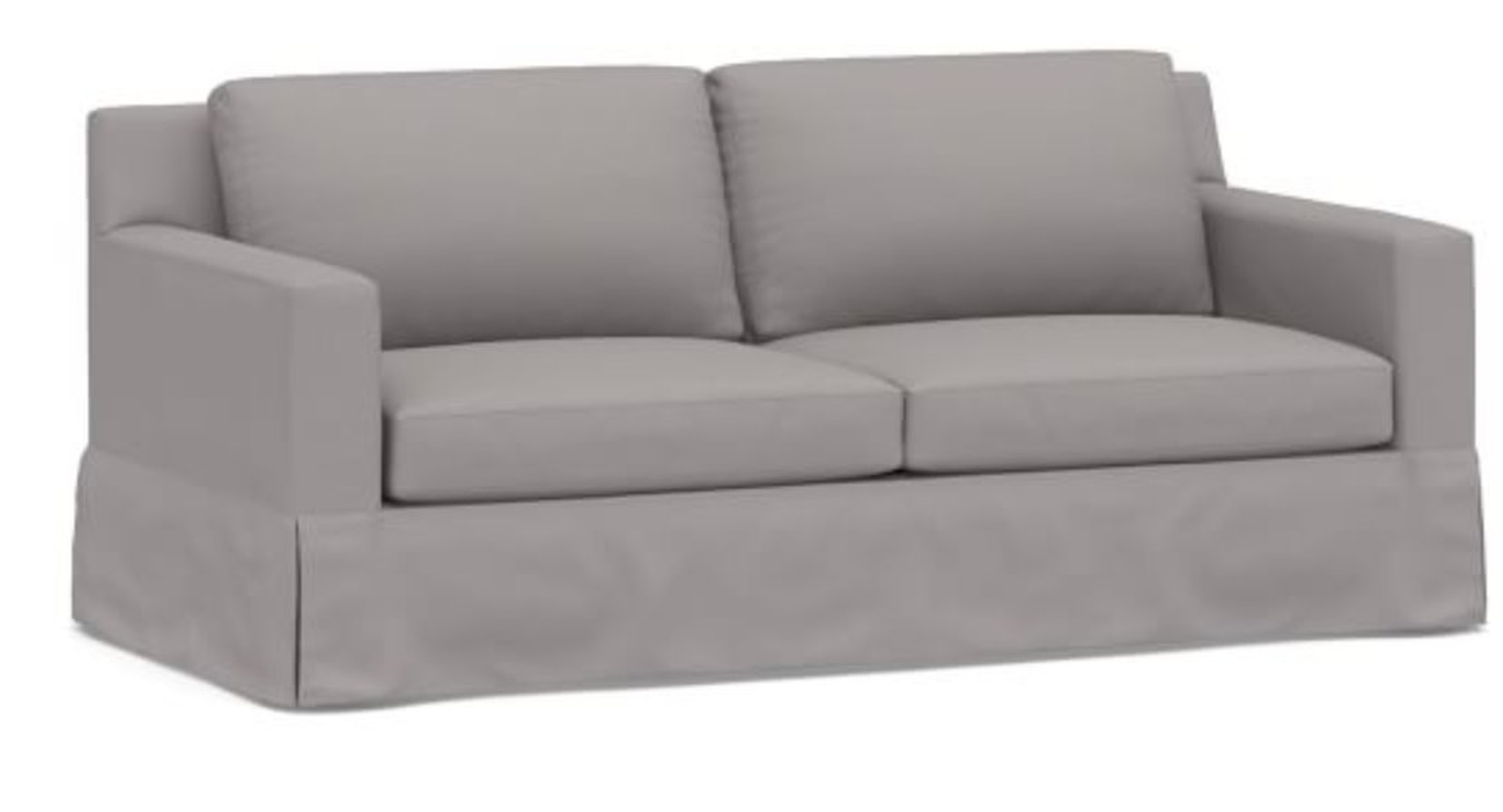 York Square Arm Slipcovered Sofa 80.5", Down Blend Wrapped Cushions, Performance Twill Metal Gray - Pottery Barn