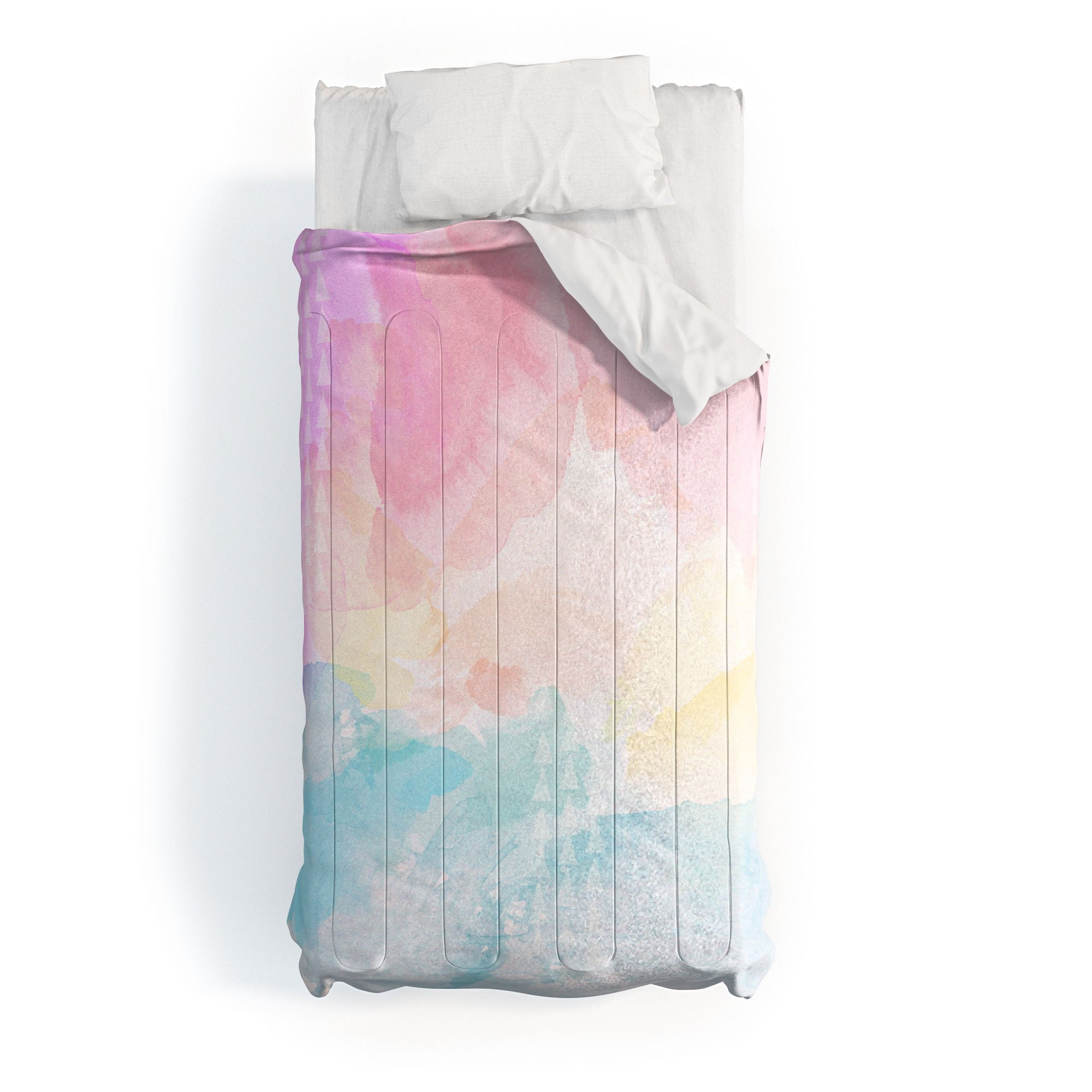 Pastel Rainbow Watercolor Comforter - Twin/XL / Comforter + Pillow Sham(s) - Deny Designs