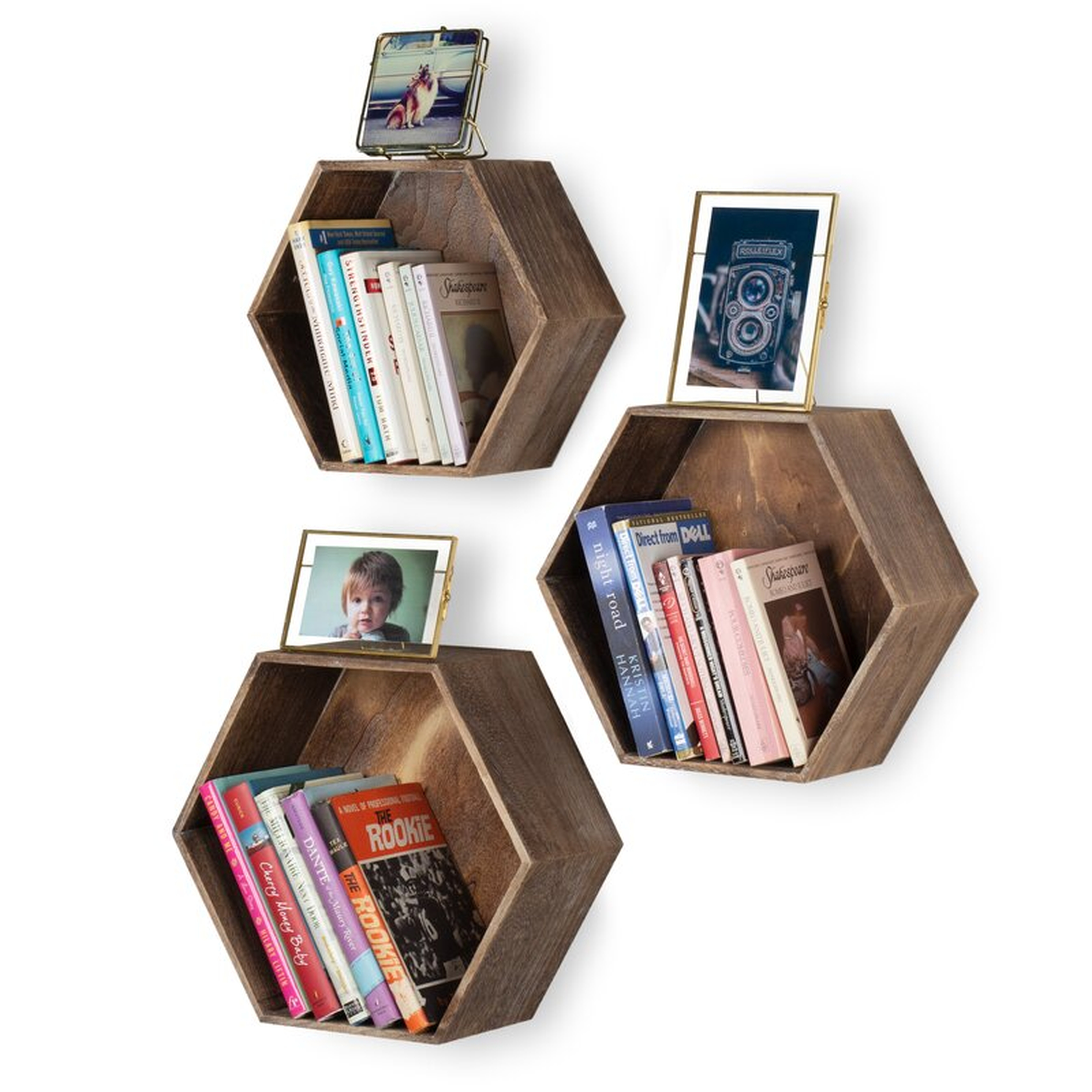 Daigle 3 Piece Hexagon Pine Solid Wood Floating Shelf (Set of 3) - Wayfair