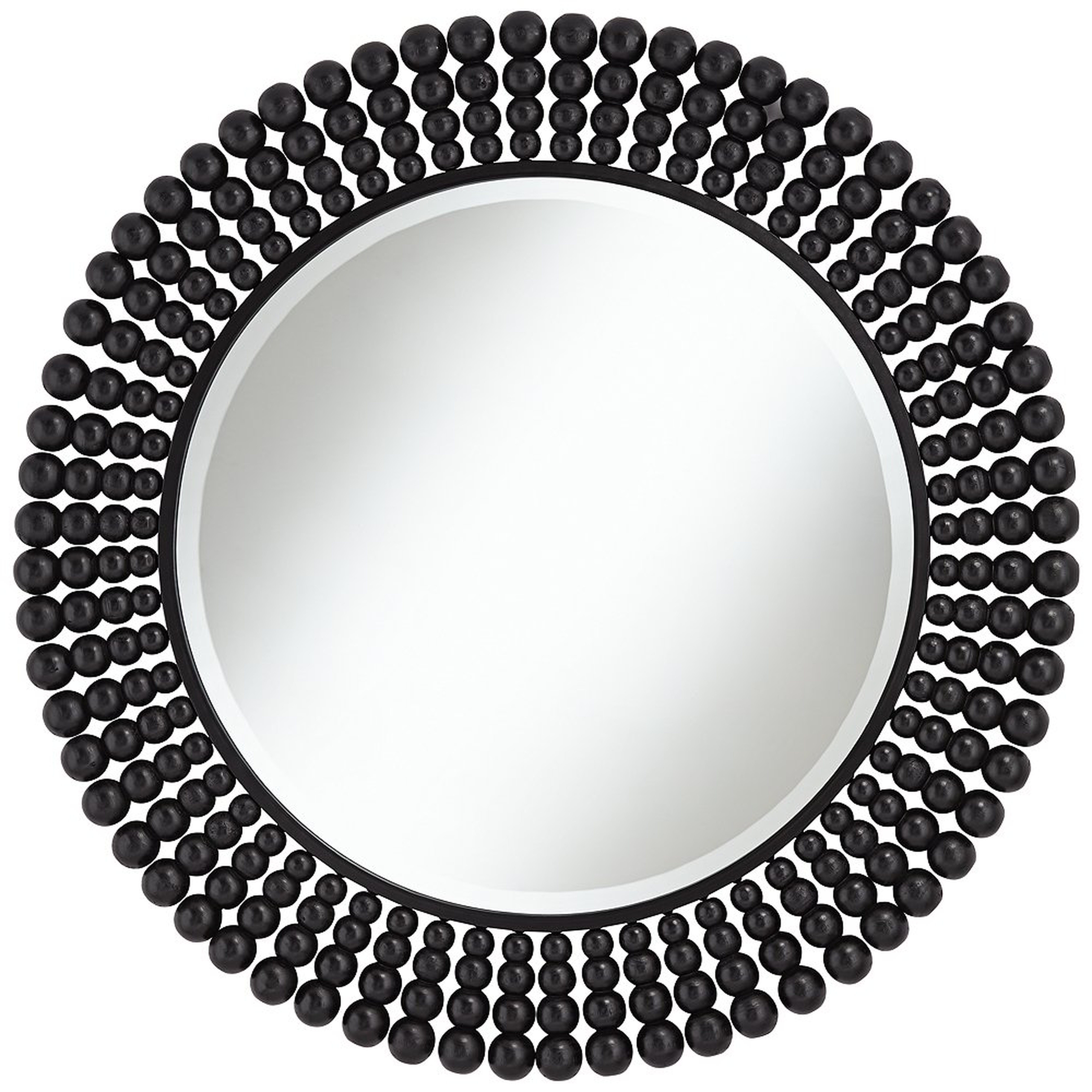 Ellisha 34 3/4" Round Black Wood Pearl Wall Mirror - Style # 71H65 - Lamps Plus