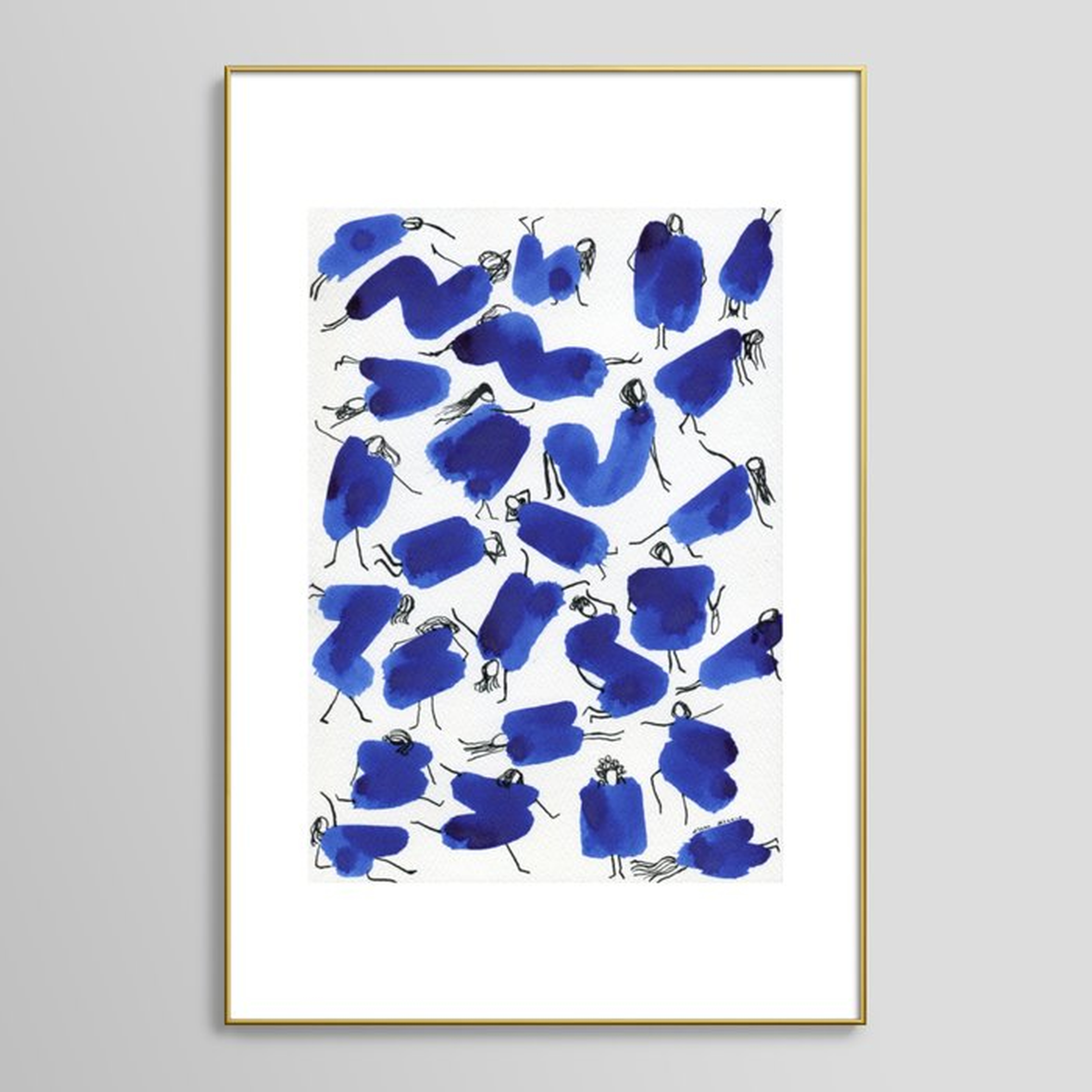 Doodle girl blue pattern abstract illustration Framed Art Print - Society6