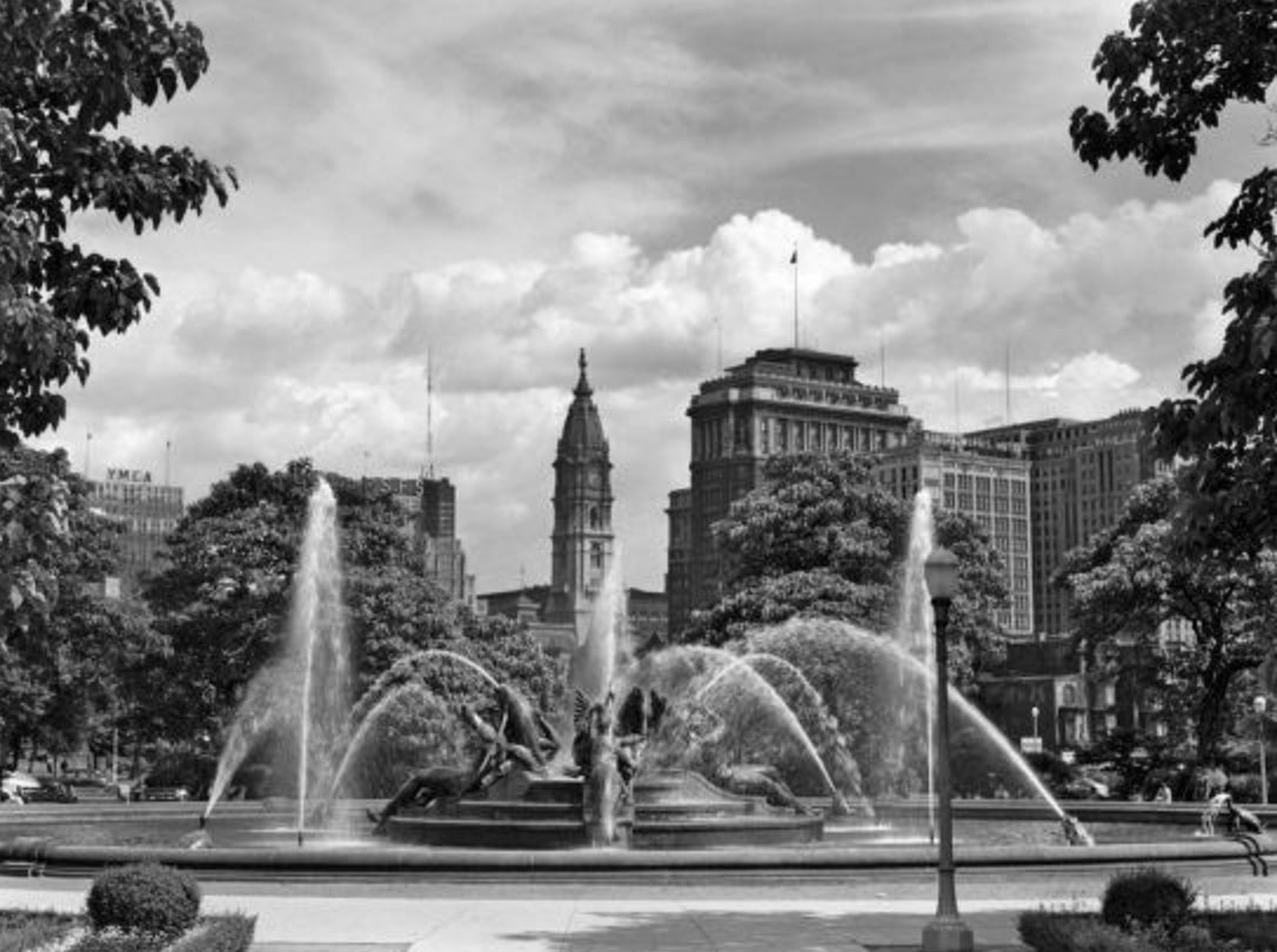 '1950s Philadelphia Pa USA Looking Southeast Past Swann Fountain at Logan Circle to City Hall Tower' Photographic Print on Wrapped Canvas - Wayfair