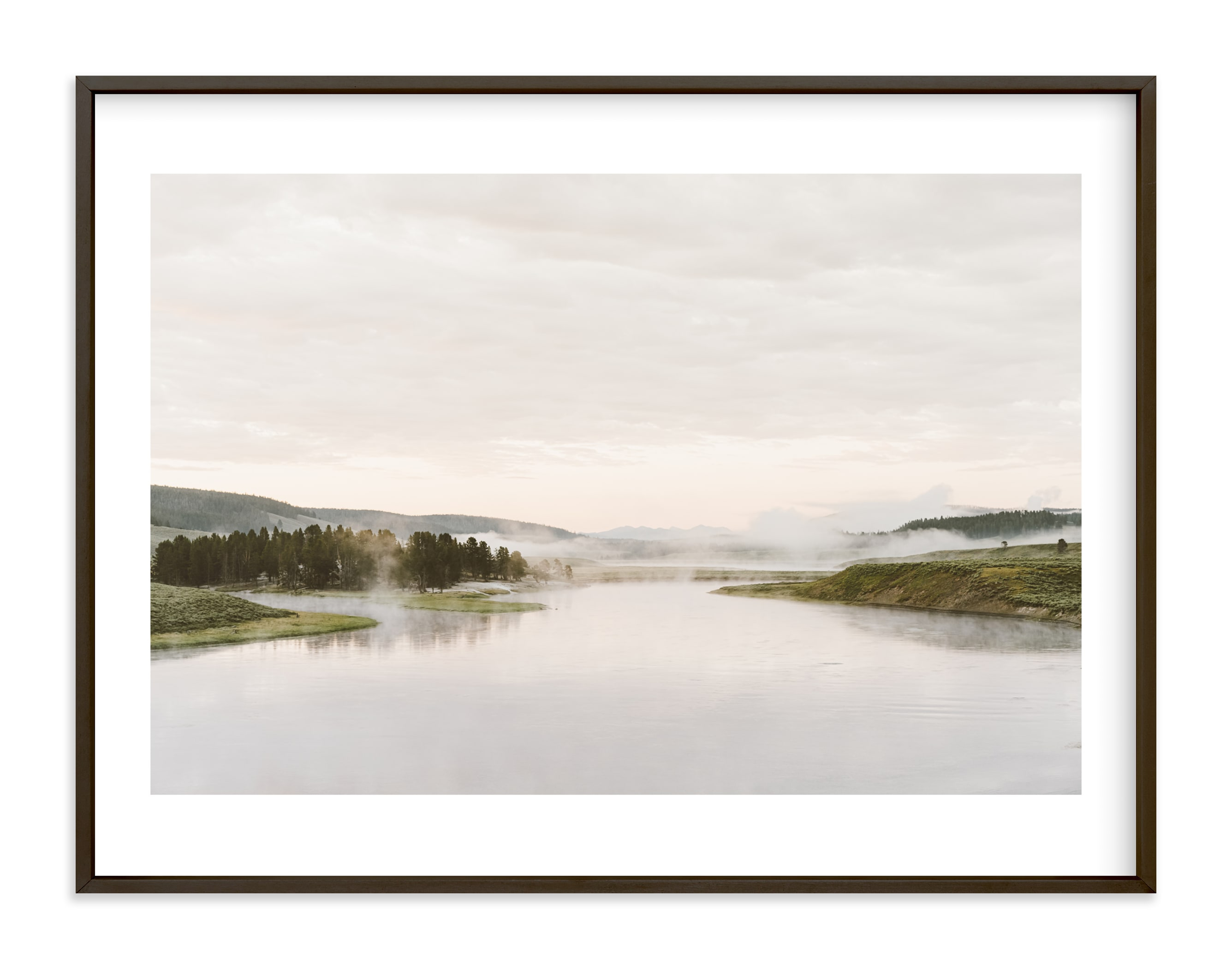 Misty lake Matte Black Frame / White Border - Minted