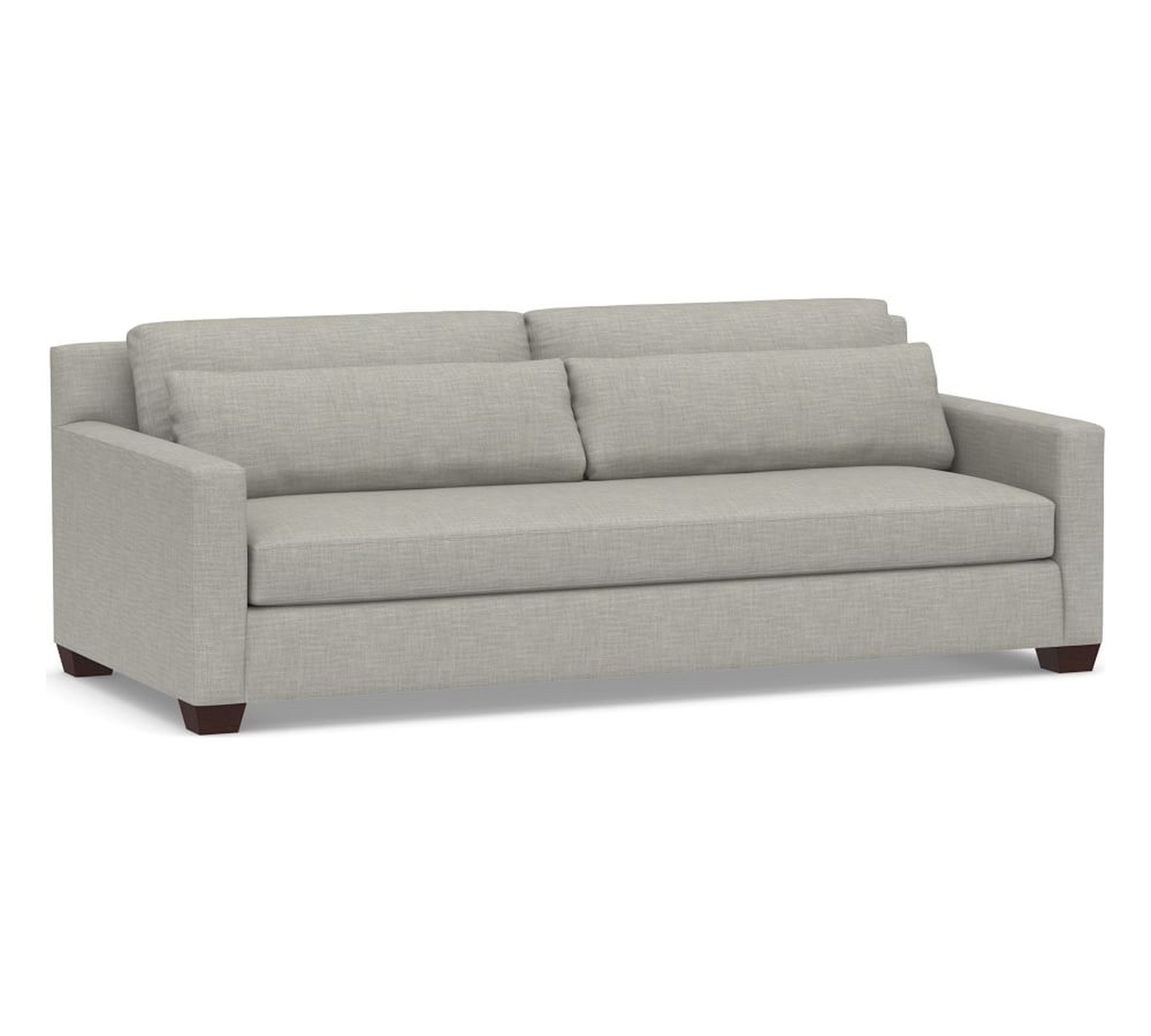 York Square Arm Upholstered Sofa 80.5", Down Blend Wrapped Cushions, Performance Boucle Pebble - Pottery Barn