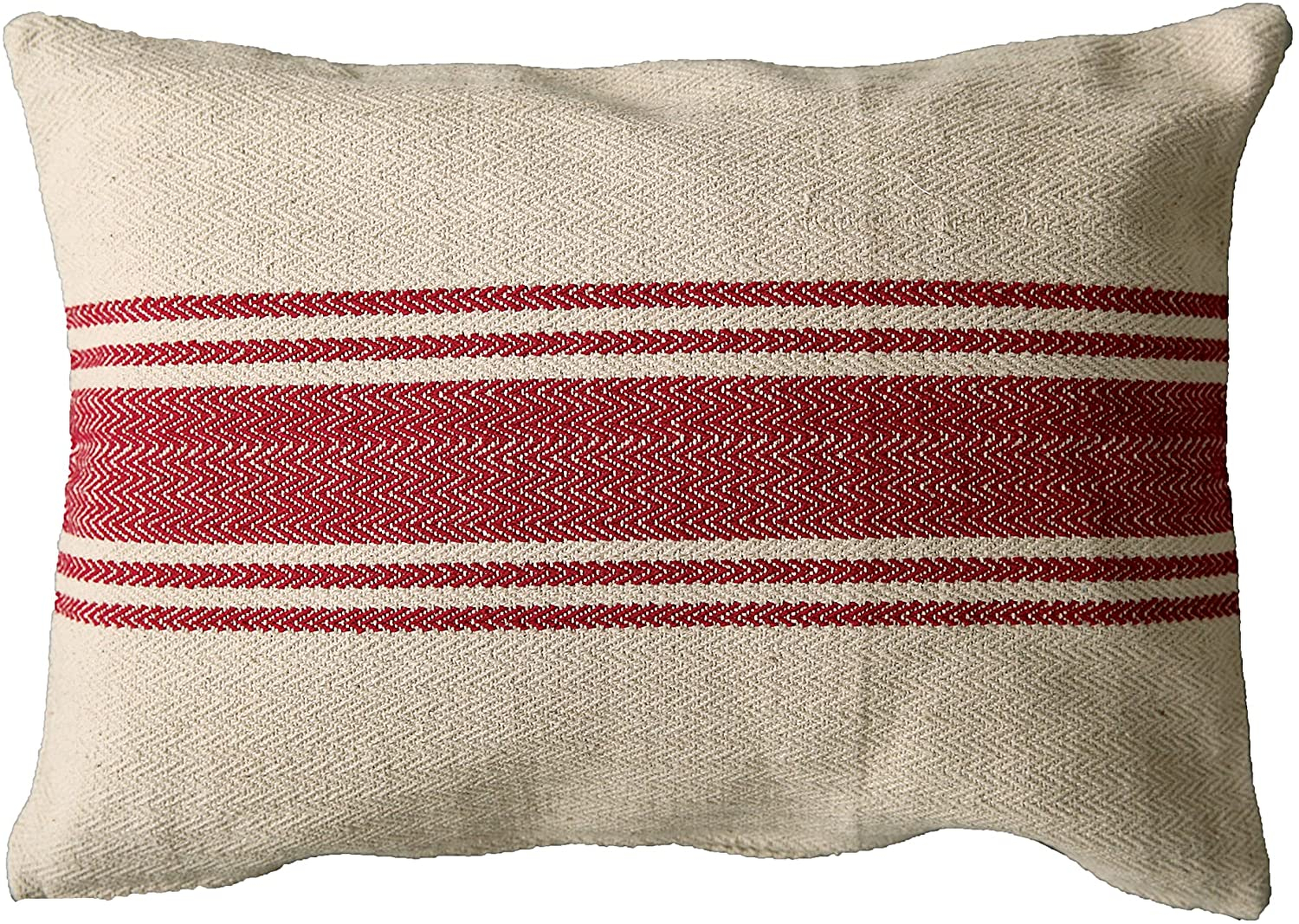 Cream Cotton Canvas Pillow with Red Stripes - Nomad Home