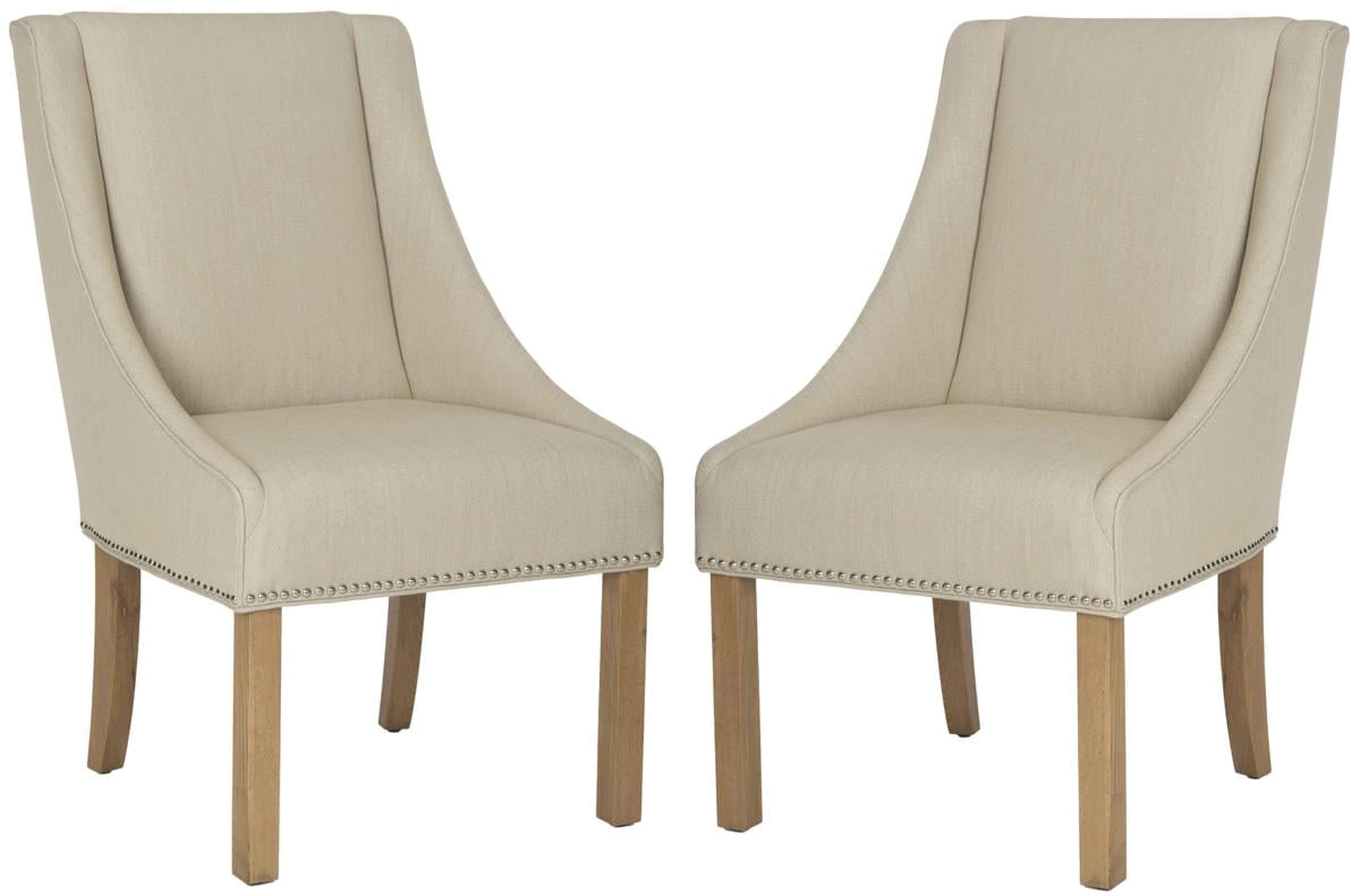 Morris 20''H Sloping Arm Dining Chair (Set Of 2) - Silver Nail Heads - Biege/Weathered Oak - Safavieh - Arlo Home