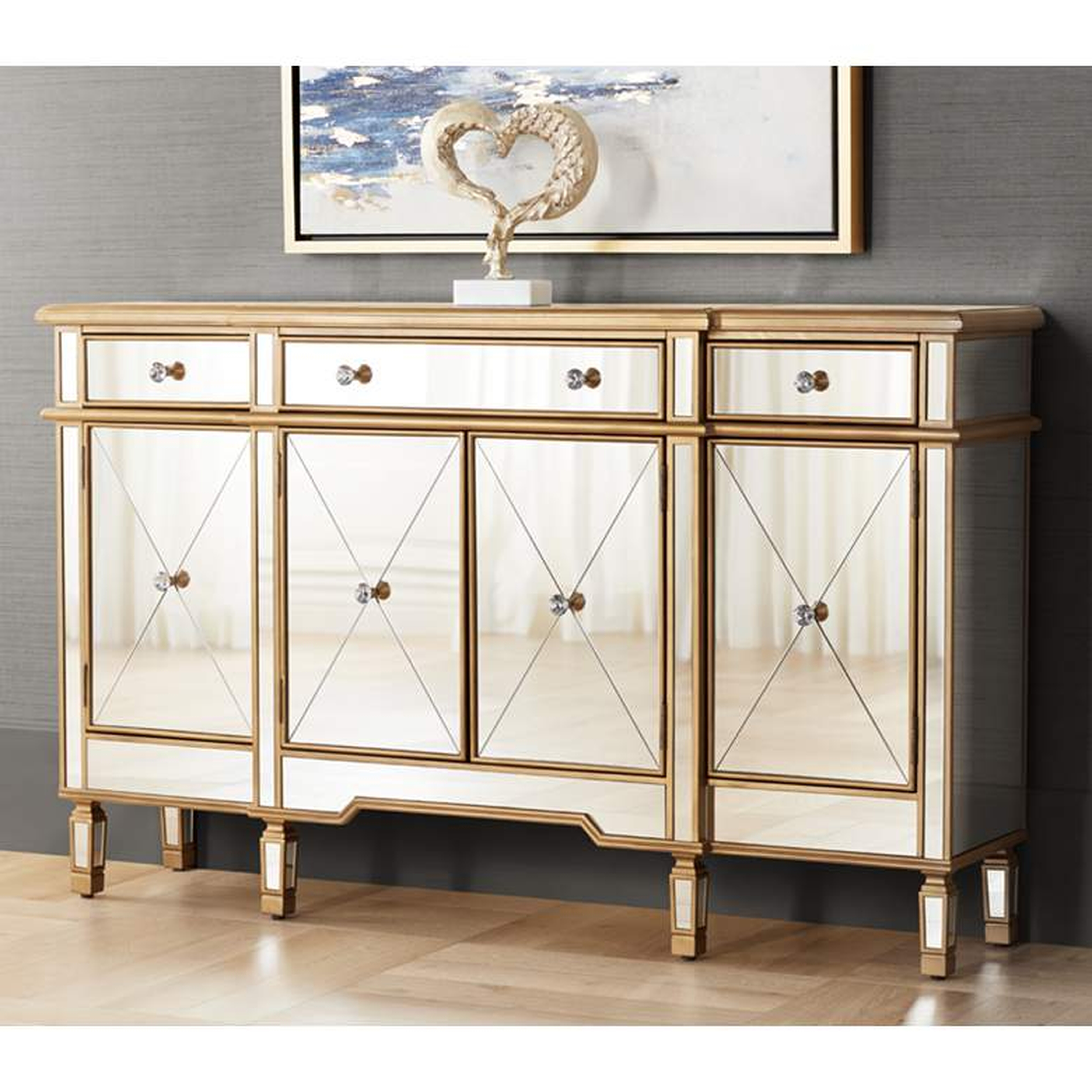 Bailey 60" Wide 4-Door Gold Mirrored Buffet Console - Lamps Plus