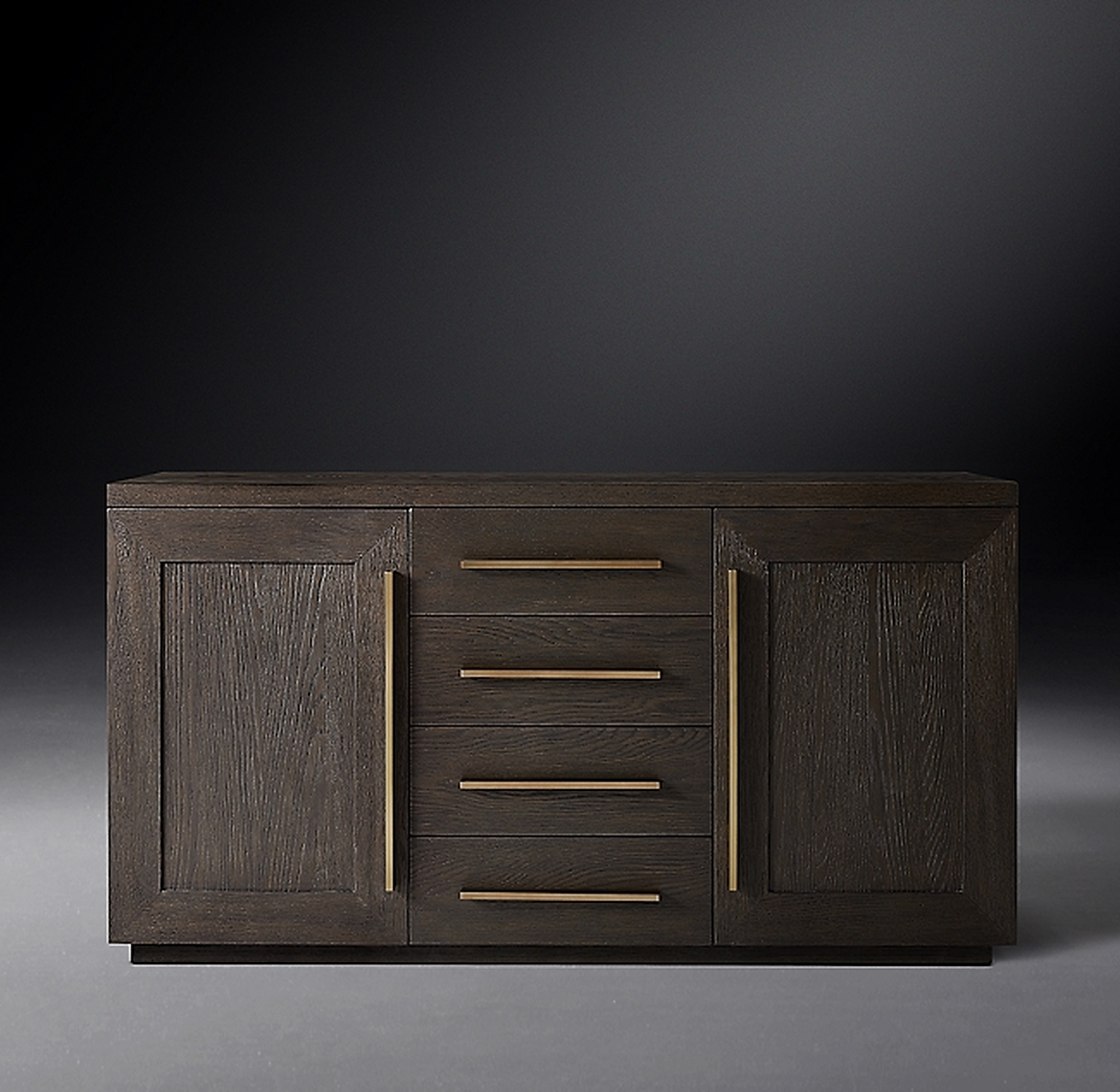 MACHINTO PANEL DOUBLE-DOOR SIDEBOARD WITH DRAWERS, 60"W, Brown Oak/Burnished Brass - RH