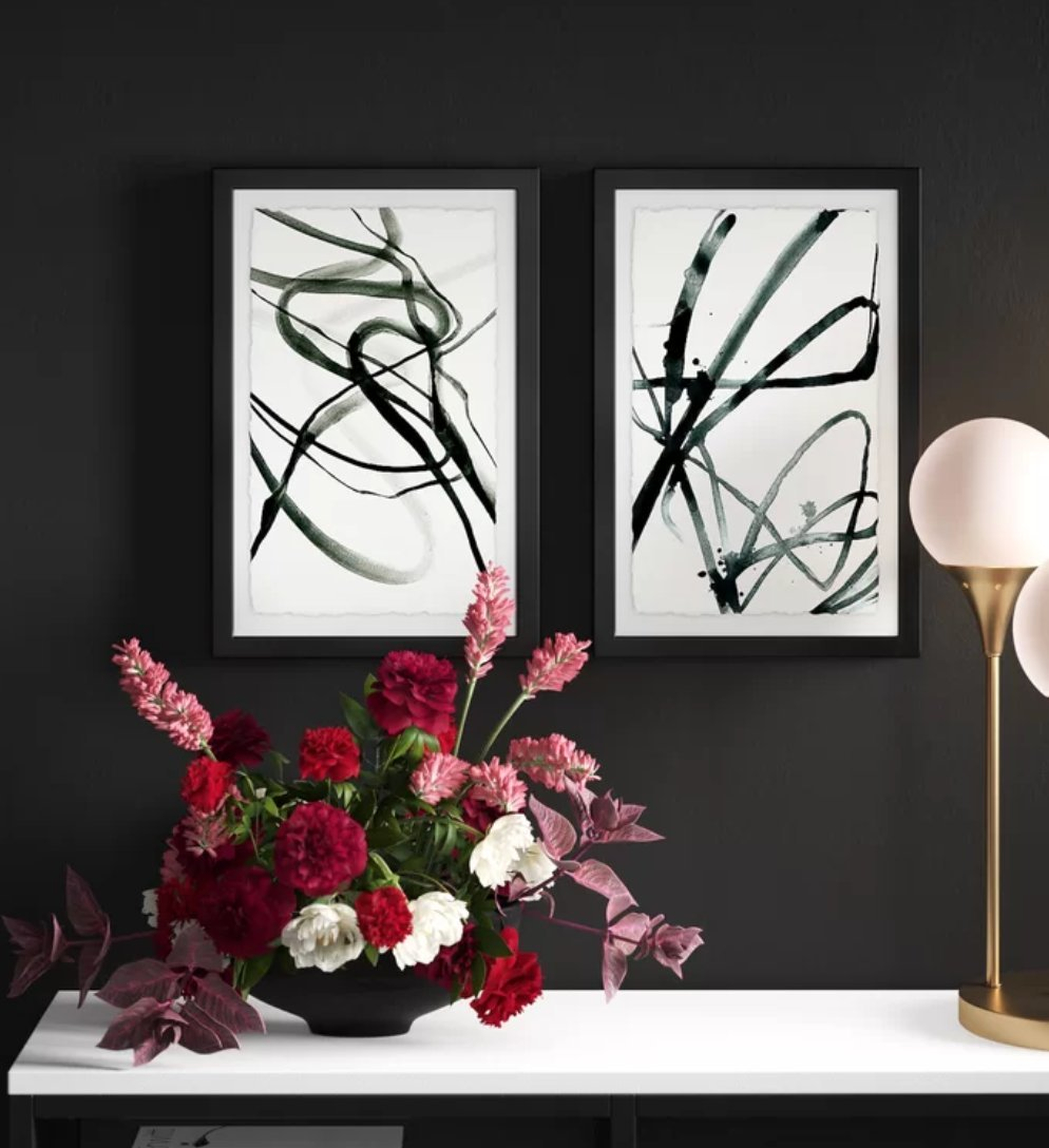 'Toxic Lines Diptych' 2 Piece Framed Print Set in Black/White 18" x 24" - AllModern
