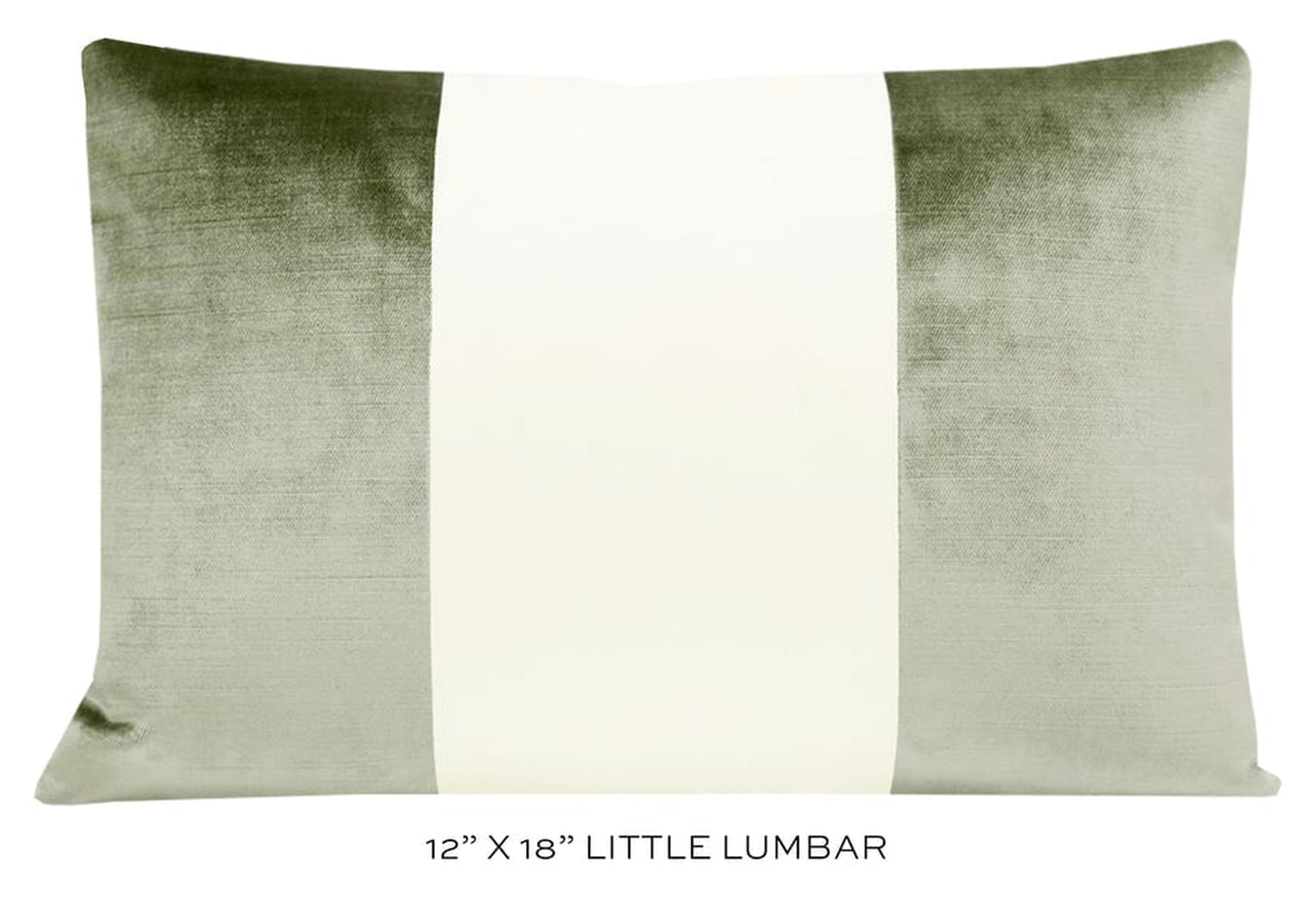 PANEL COLORBLOCK :: FAUX SILK VELVET // PISTACHIO + ALABASTER SILK - LITTLE LUMBAR 12" X 18" - Little Design Company