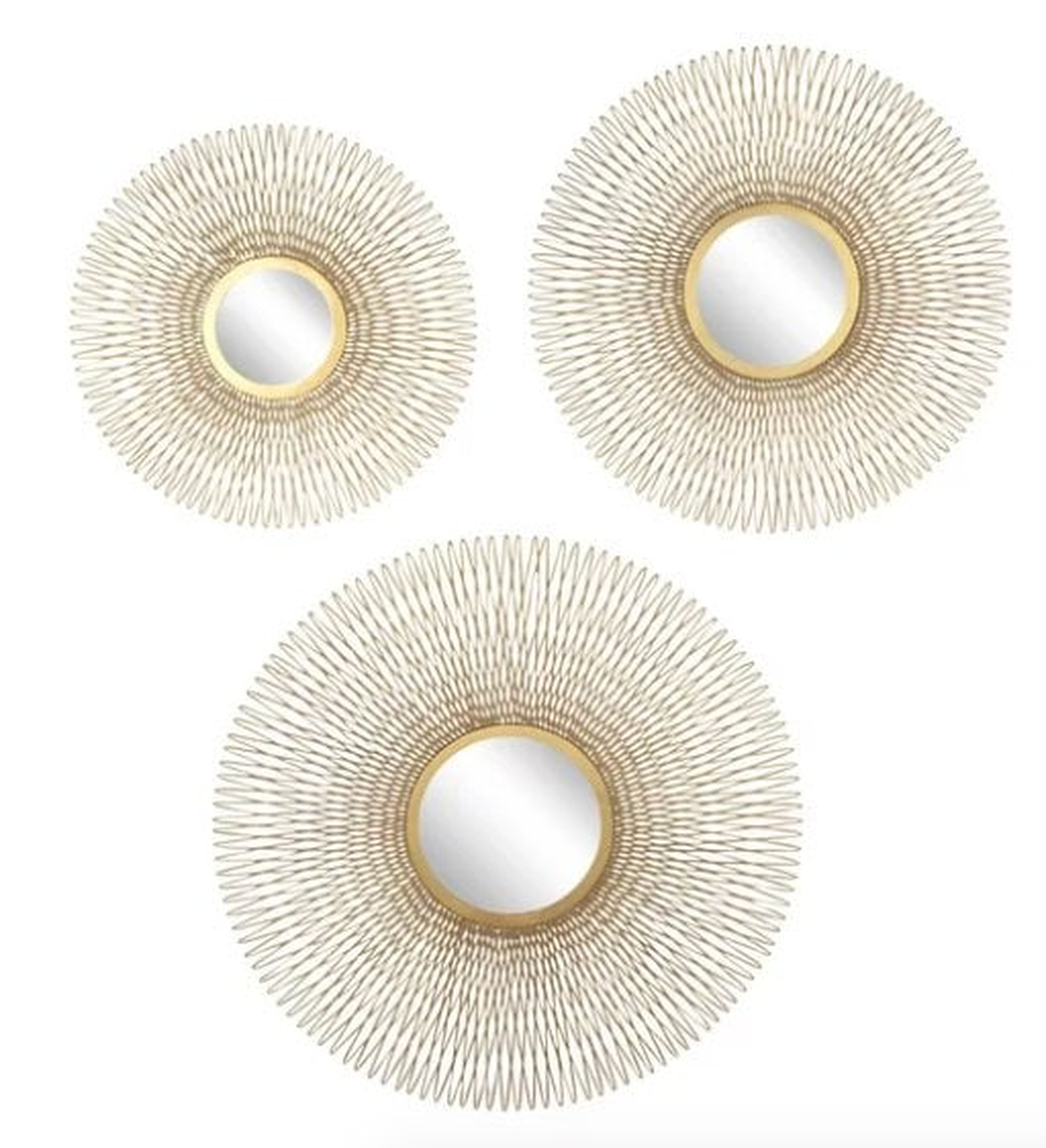 Sonya 3 Piece Modern Tin and Glass Round Wire Sunburst Mirror Set - Wayfair