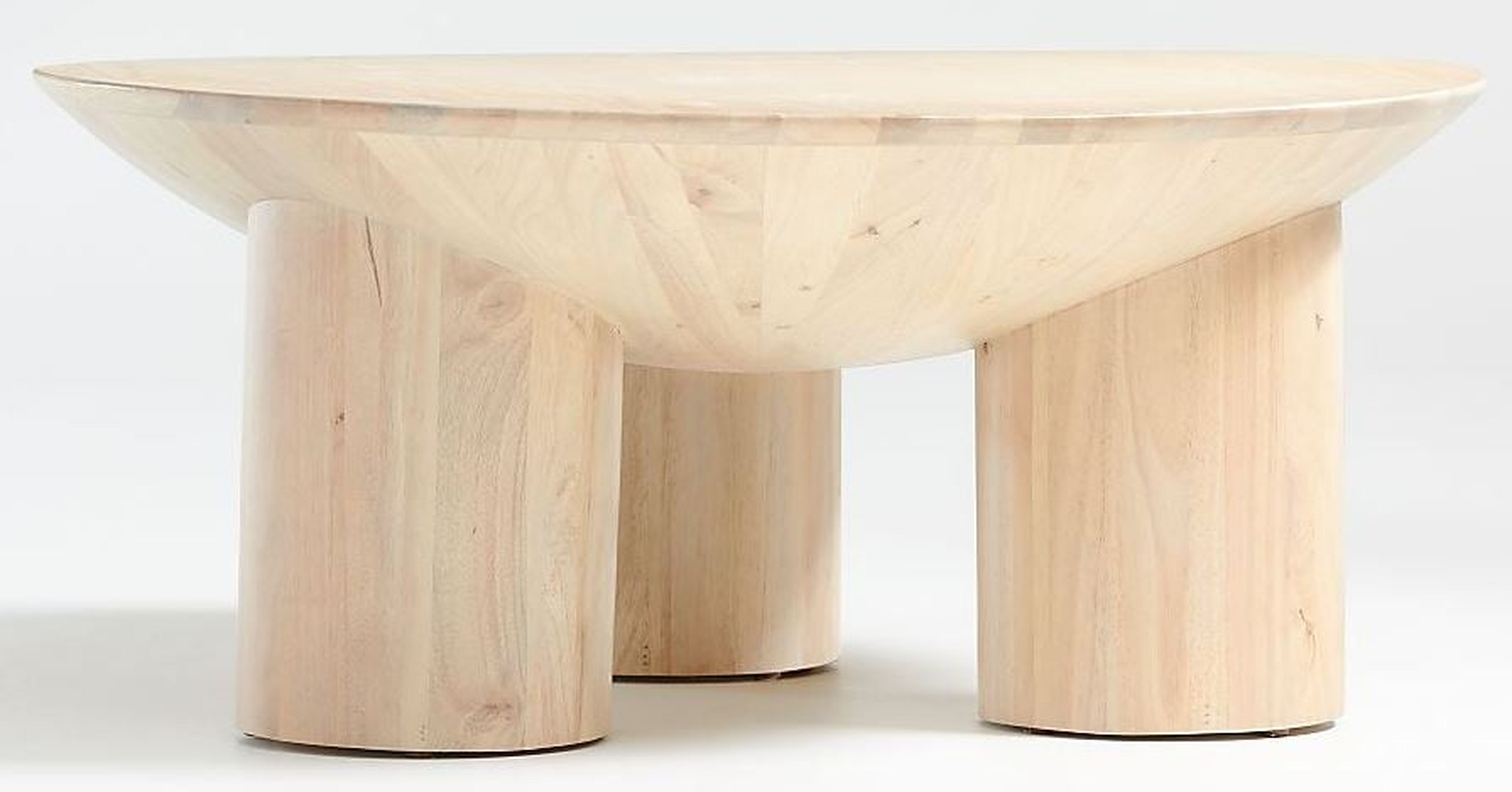 Tom Natural White Oak Wood 40" Round Three-Legged Coffee Table by Leanne Ford - Crate and Barrel