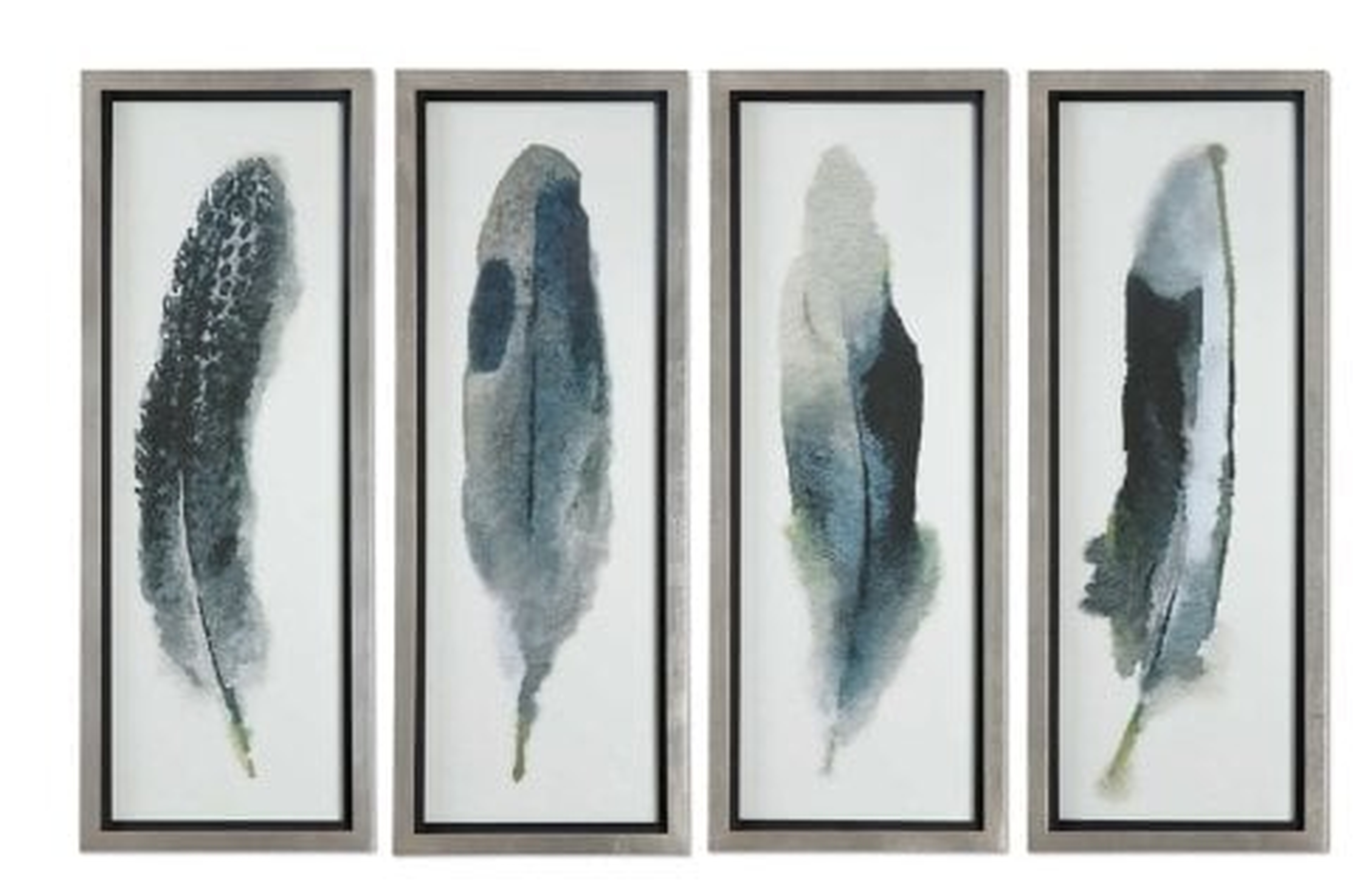 'Feathered Beauty Prints' 4 Piece Framed Graphic Art Set on Glass - Wayfair