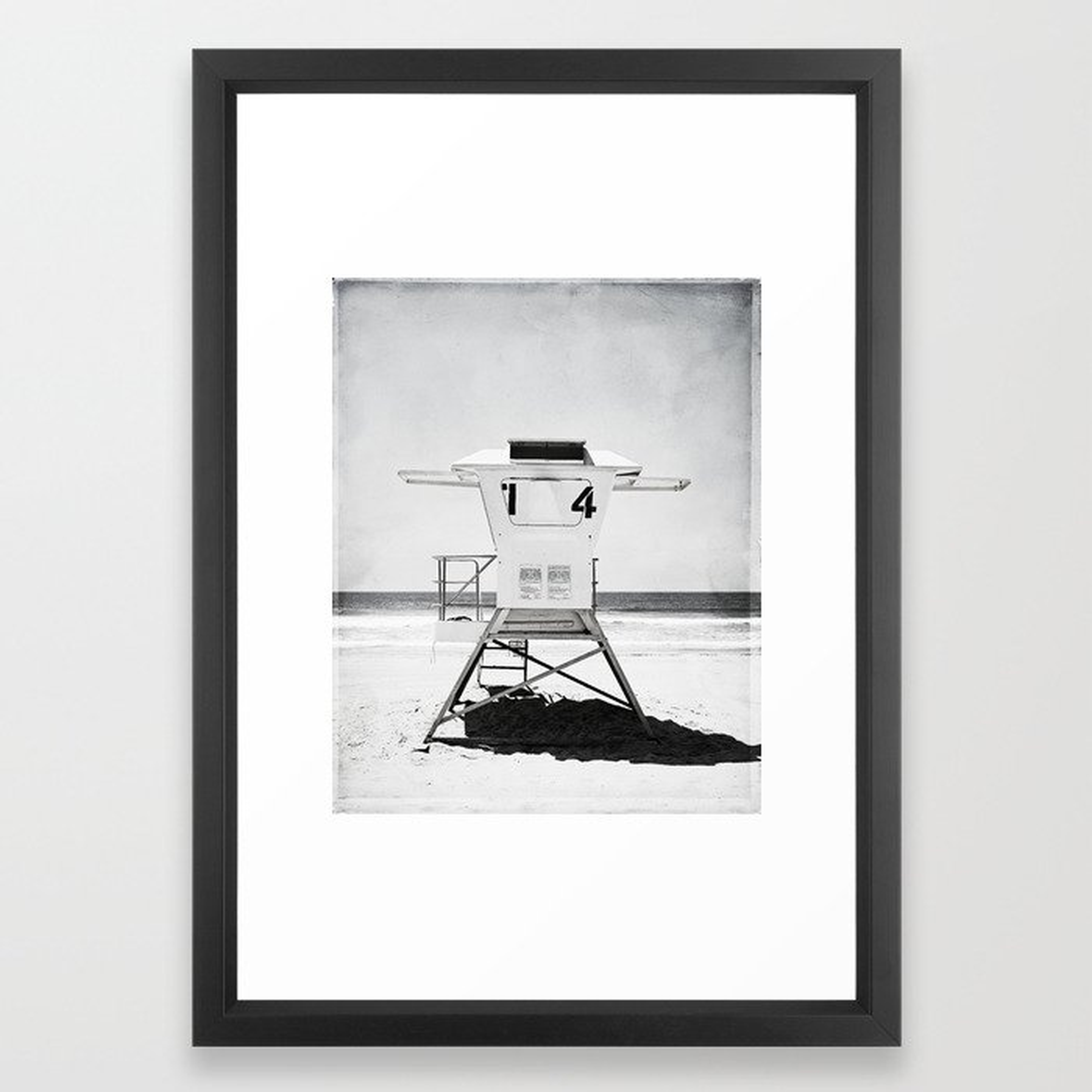 Black and White Beach Photography, Grey Lifeguard Stand, Gray Coastal Nautical Art Framed Art Print - Society6