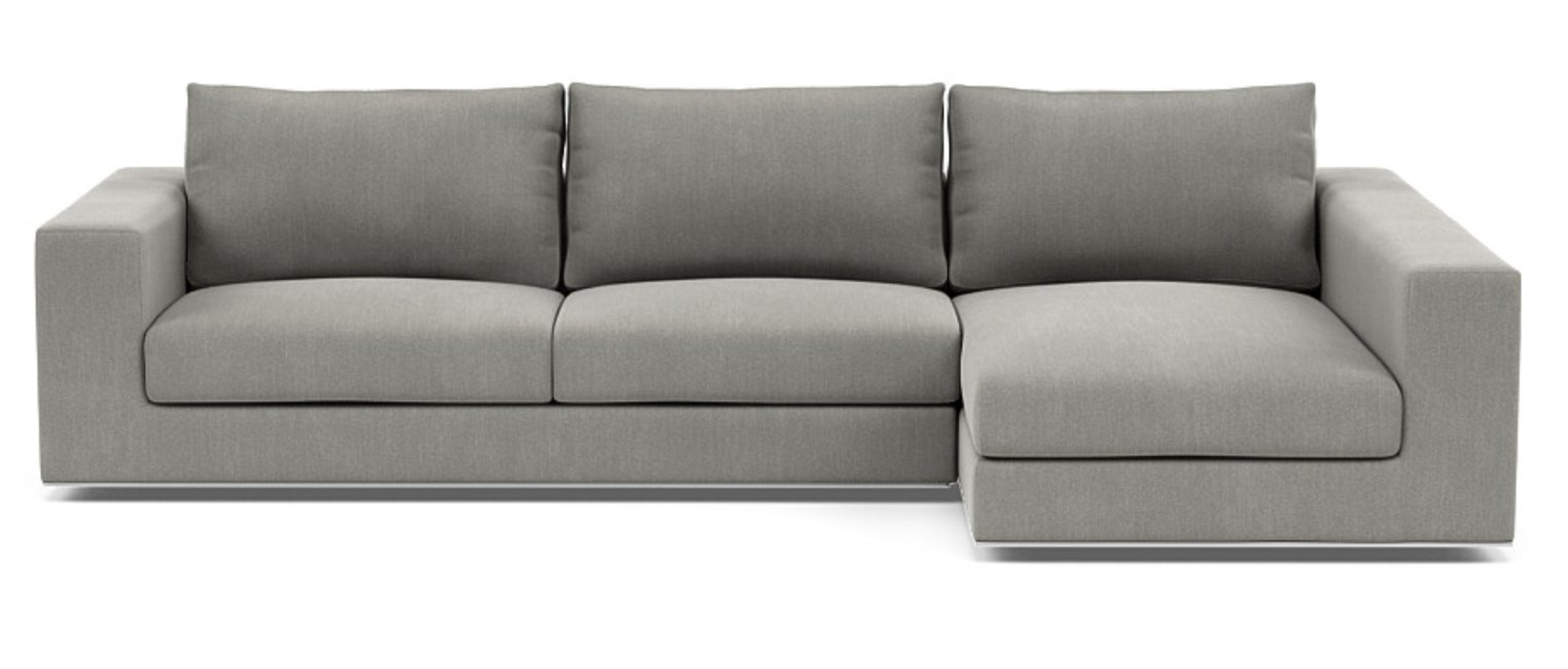 WALTERS Sectional Sofa with Right Chaise, Mortar Performance Micro Knit, 115'' Long, 2 Cushions Included, Standard (63”) Chaise Length, Standard down blend Included - Interior Define