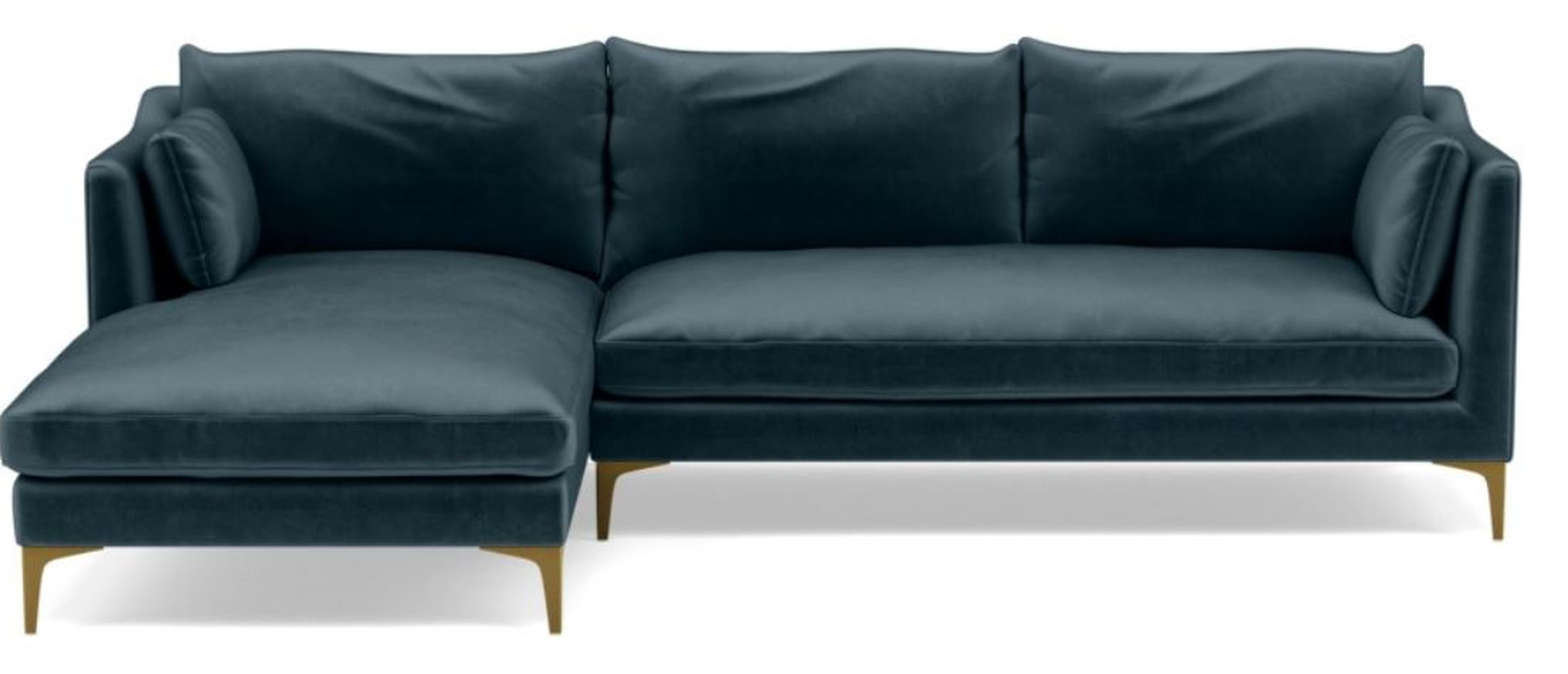 CAITLIN BY THE EVERYGIRL Sectional Sofa with Left Chaise - Sapphire - Brass Plated Sloan L Leg - Two Cushions - Interior Define