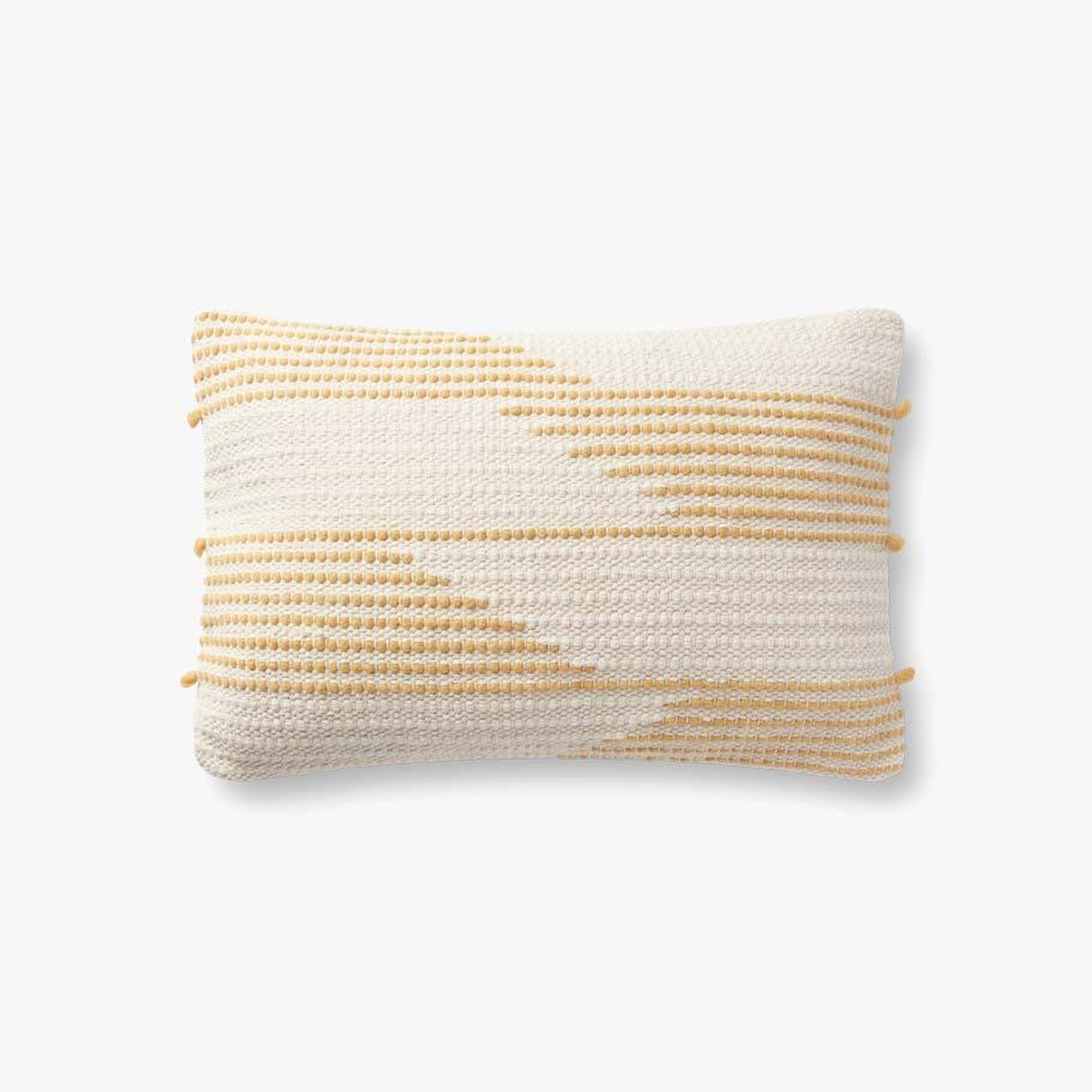 Linear Stitched Lumbar Pillow, Mustard & Ivory, 21" x 13" - Loloi Rugs