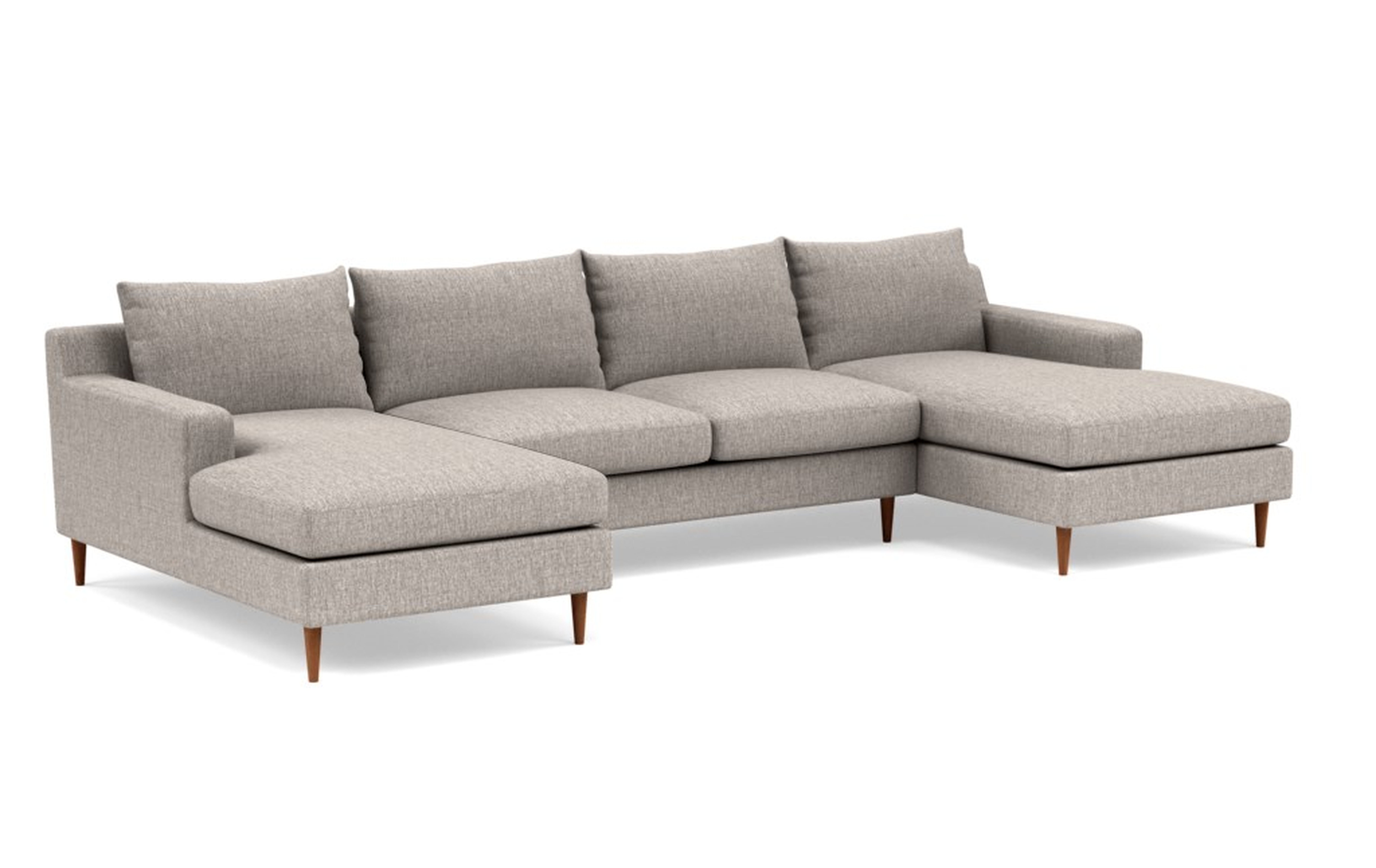 SLOAN U-Sectional Sofa Oiled Walnut Tapered Round Leg, Earth cross weave, 129" - Interior Define