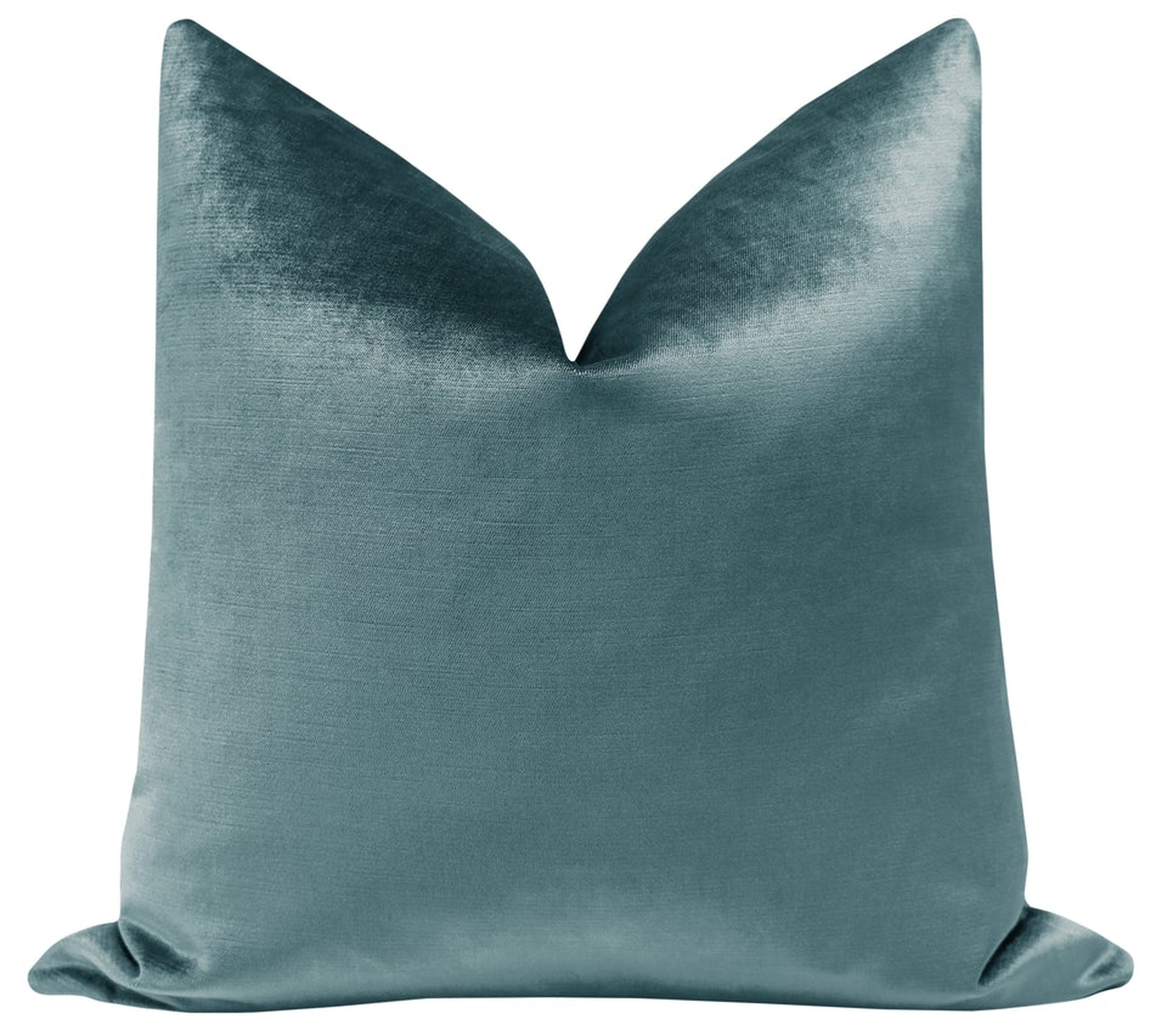 Faux Silk Velvet Pillow, French Blue, 22" X 22" - Little Design Company