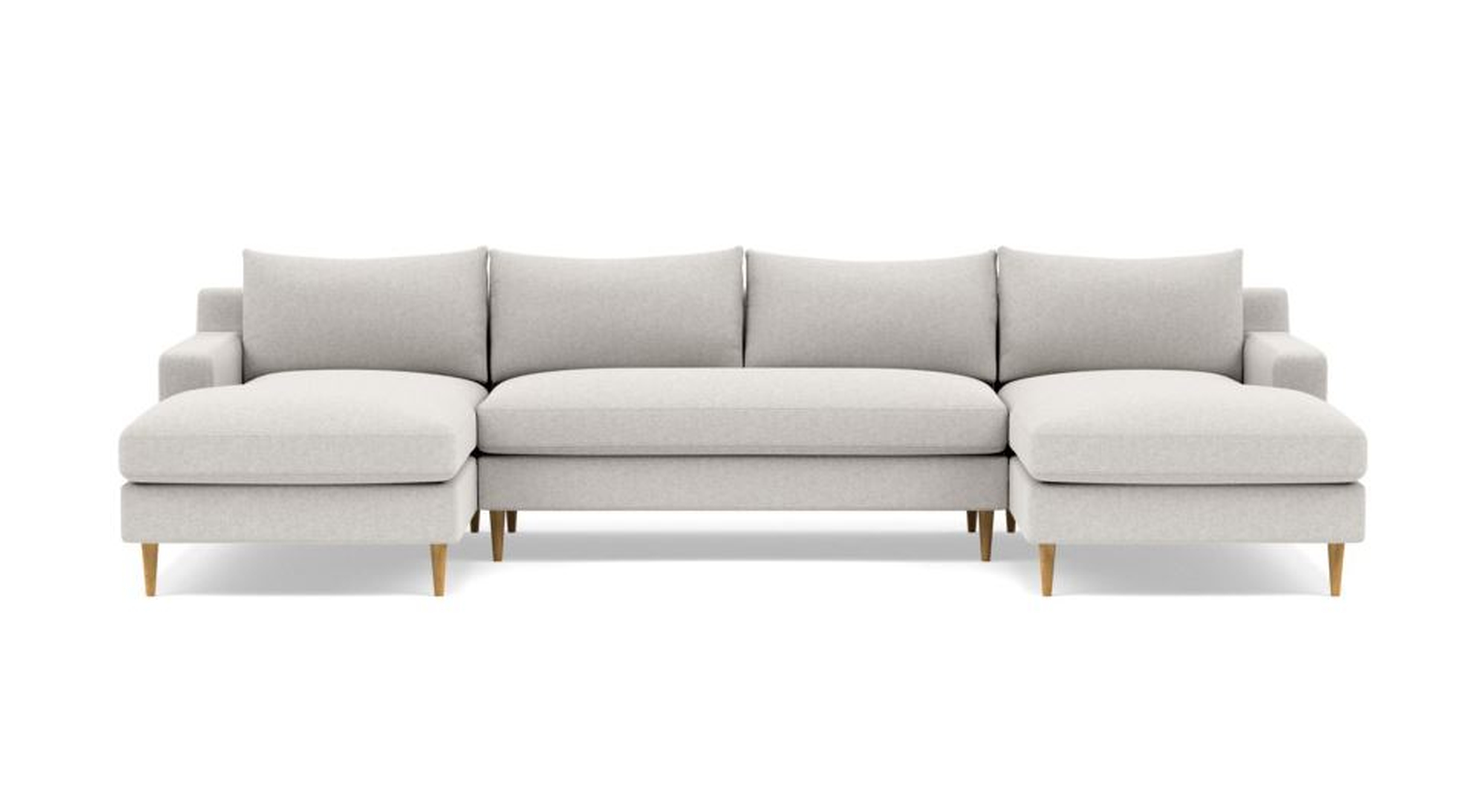 Sloan Custom U-Sectional Sofa 125" Pebble with Natural Oak Tapered Roung Legs - Interior Define