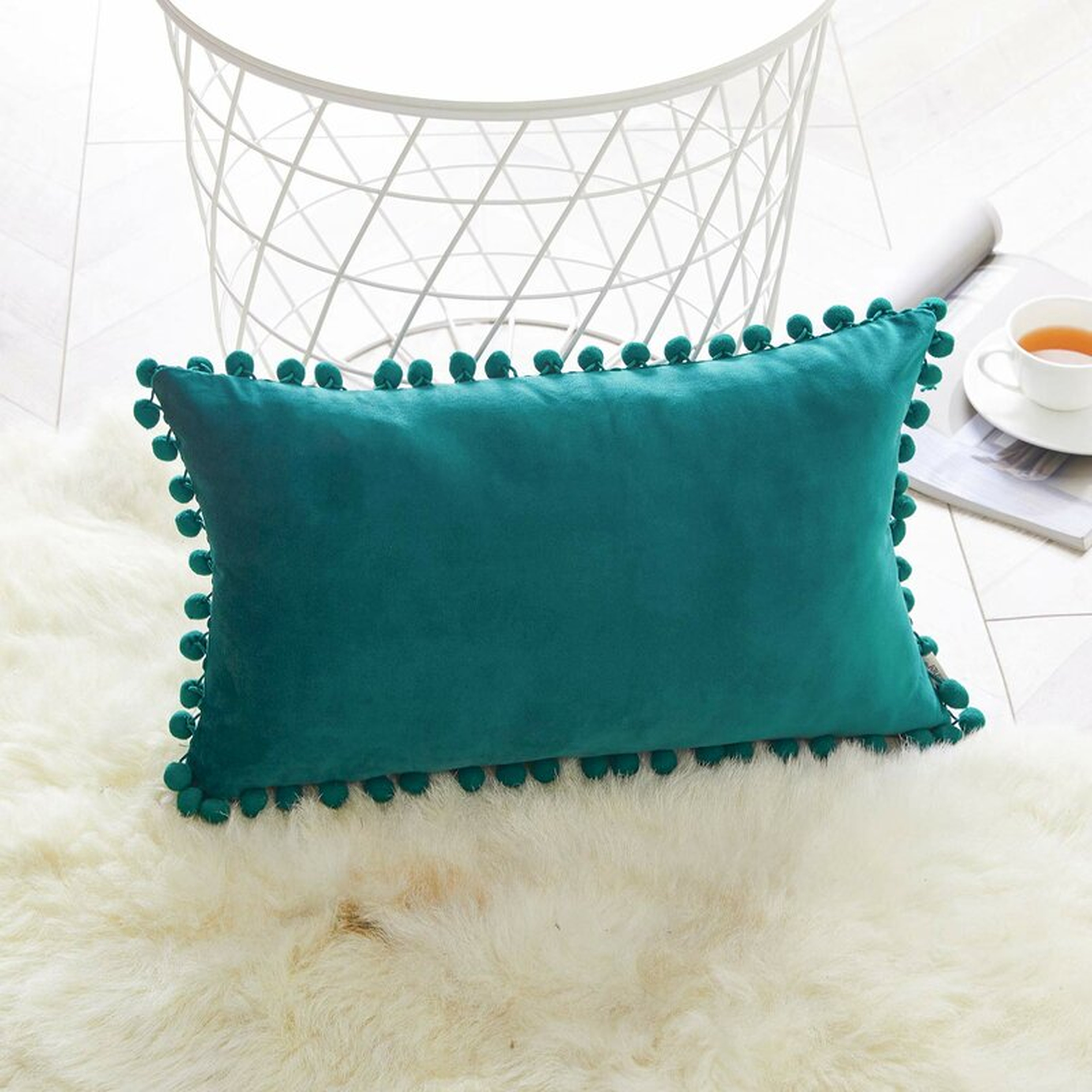 Ekstrom Pom Pom Velvet Lumbar Pillow Cover - Wayfair