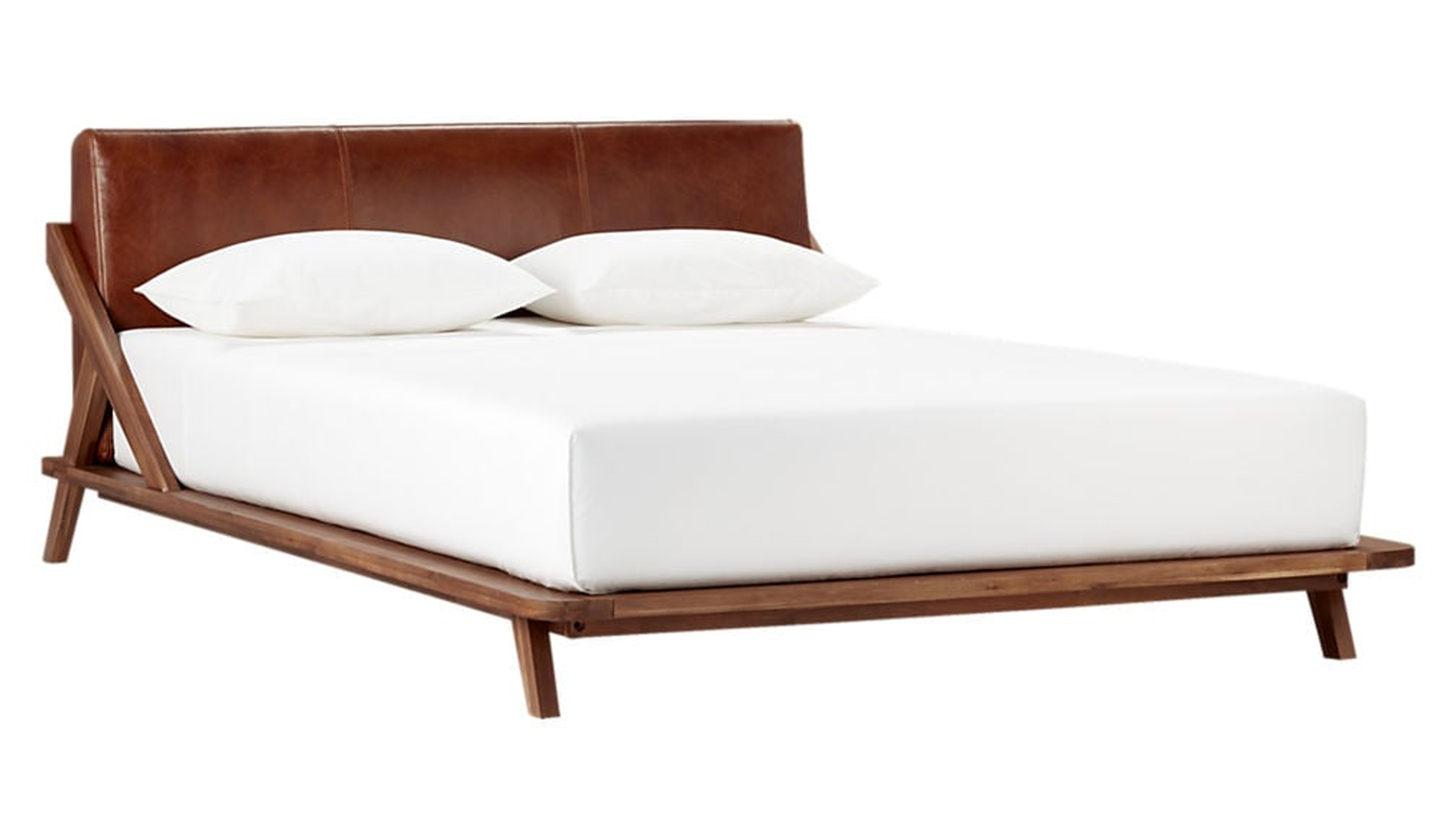 DROMMEN ACACIA KING BED WITH LEATHER HEADBOARD - CB2