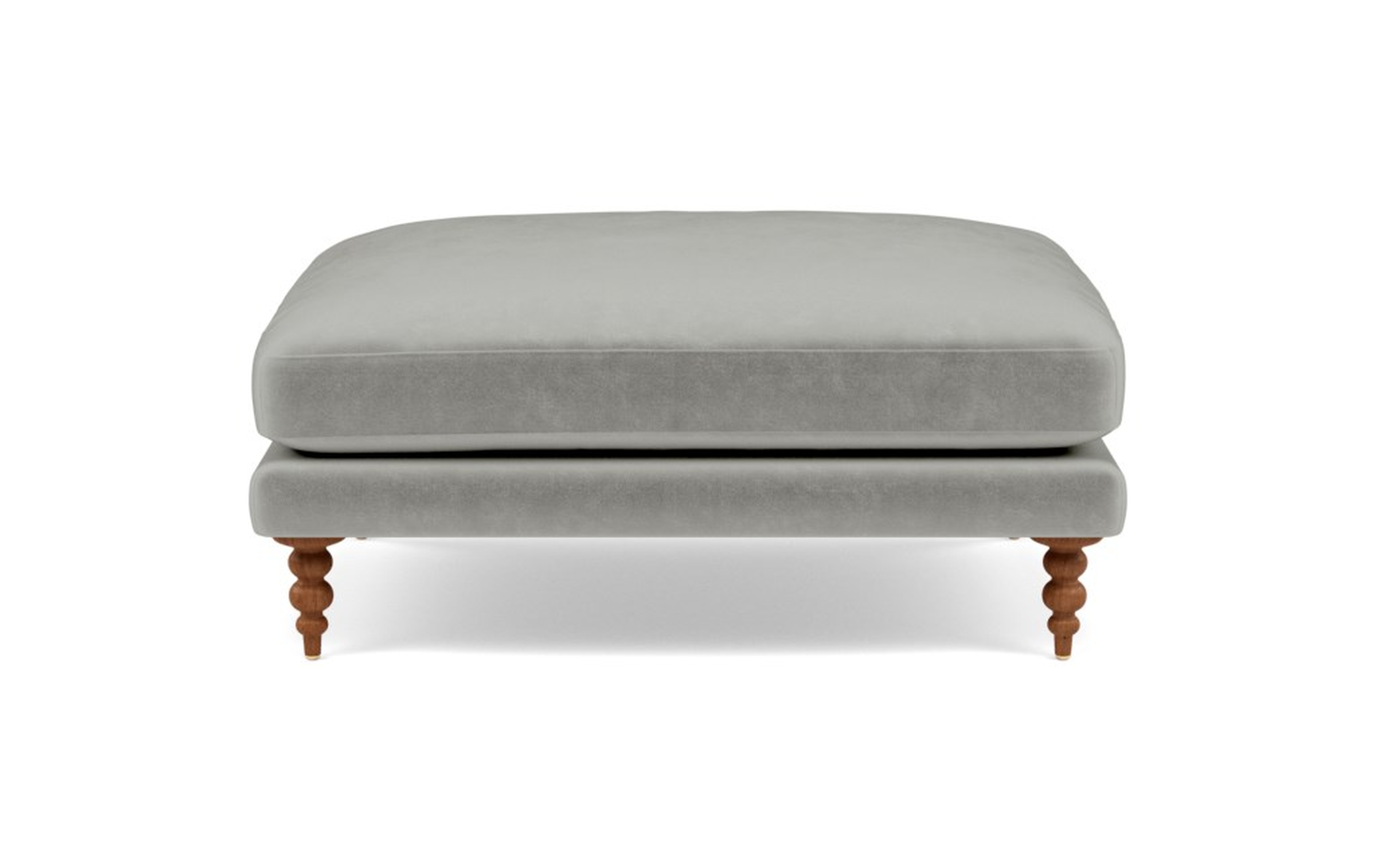 Maxwell Accent Ottoman / Greige - Mod Velvet + Oiled Walnut - Tapered Turned Wood - Interior Define