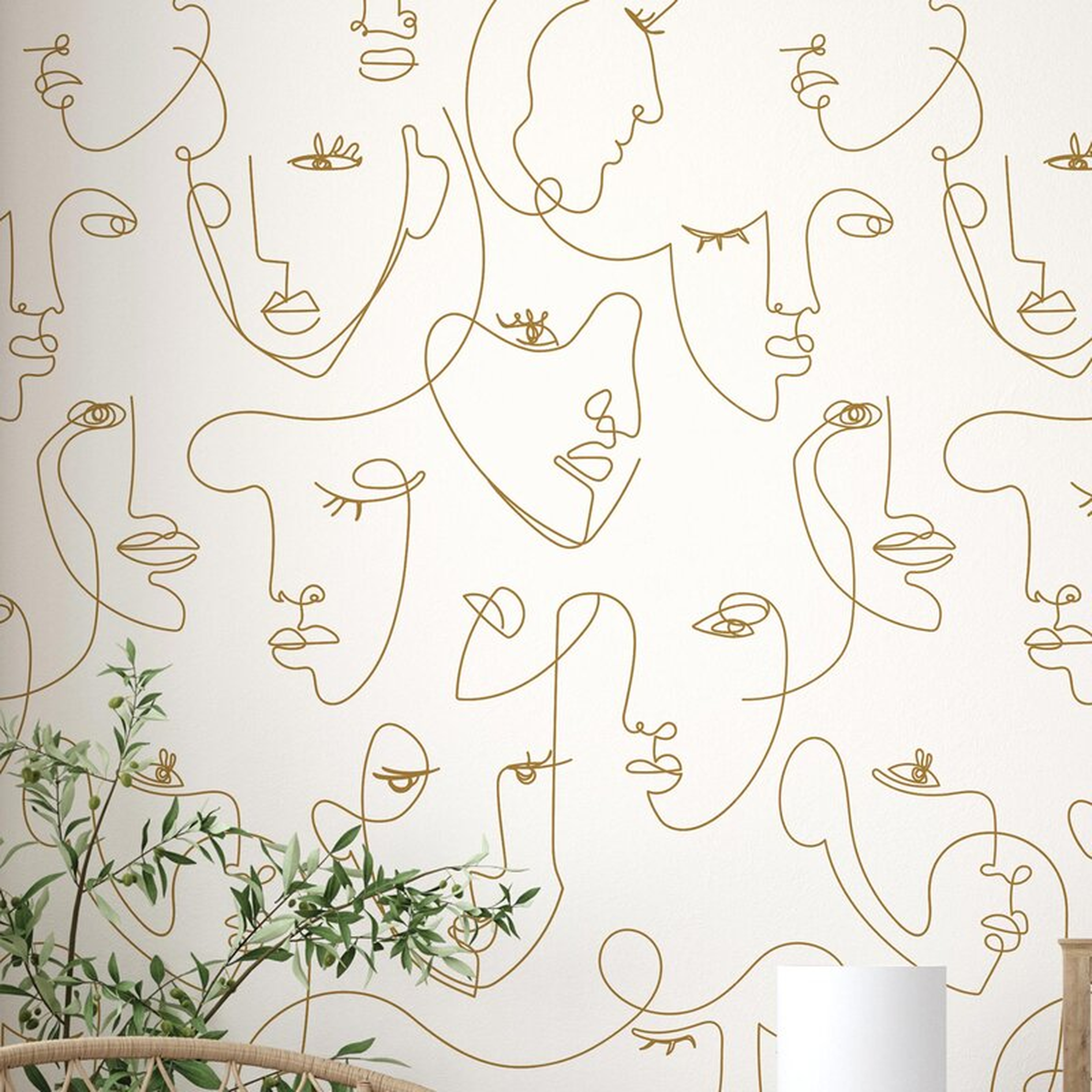 Charnley Minimalist Face Line Textured Pell and Stick Wallpaper Tile / Gold - Wayfair