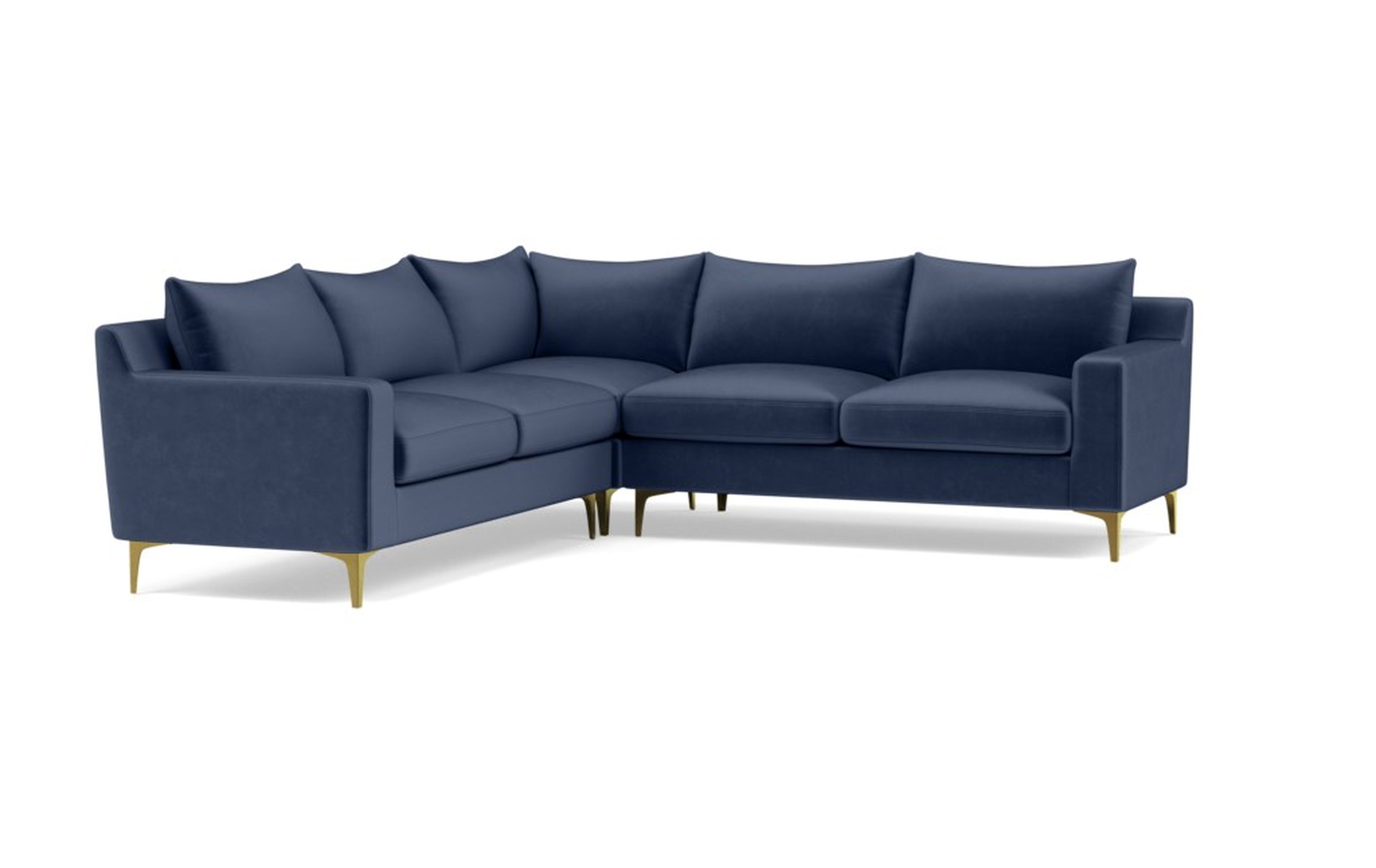 SLOAN Corner 4-Seat Sectional Sofa; Bergen Blue; Brass Plated L Leg - Interior Define