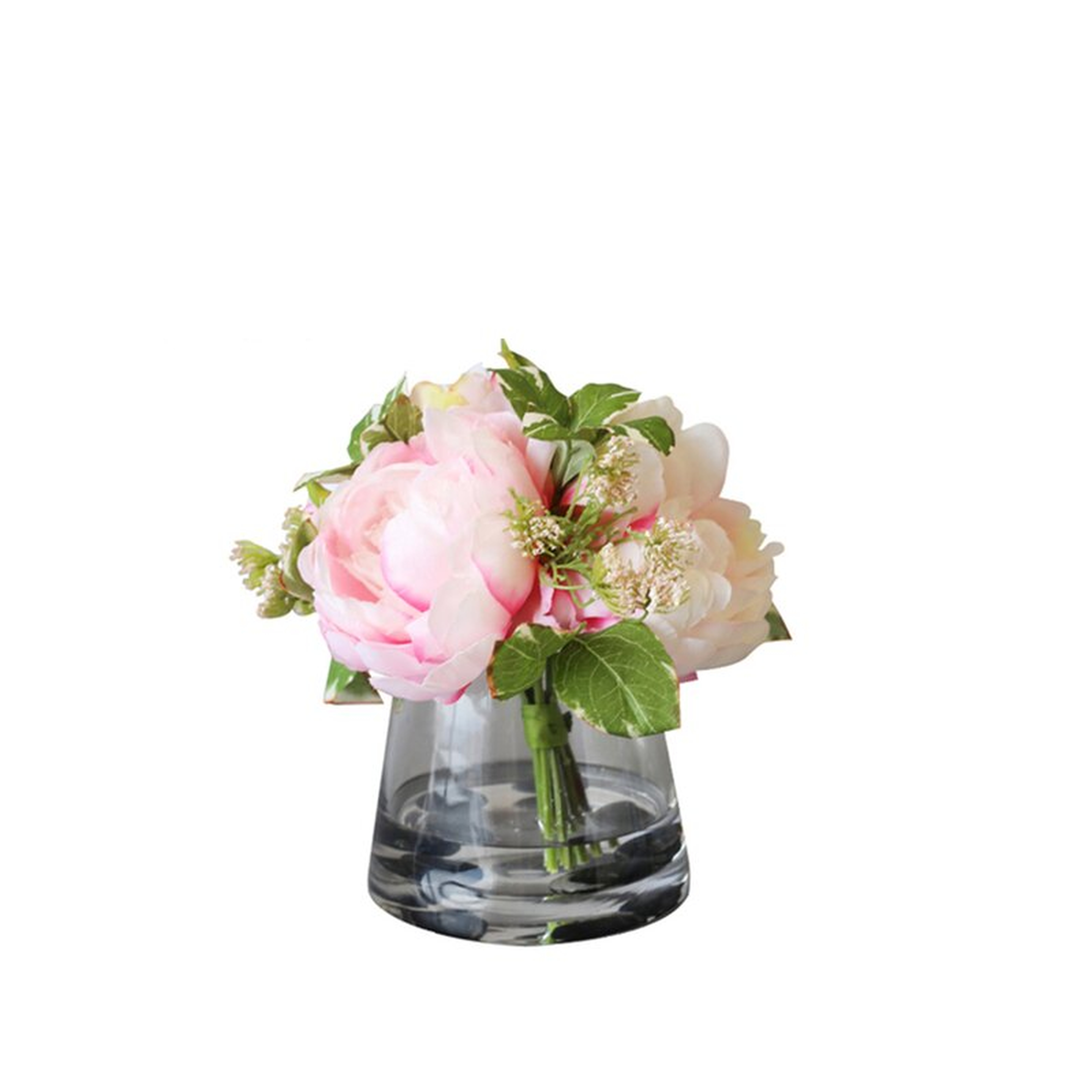 Silk Peonies Floral Arrangement in Glass Vase - Wayfair
