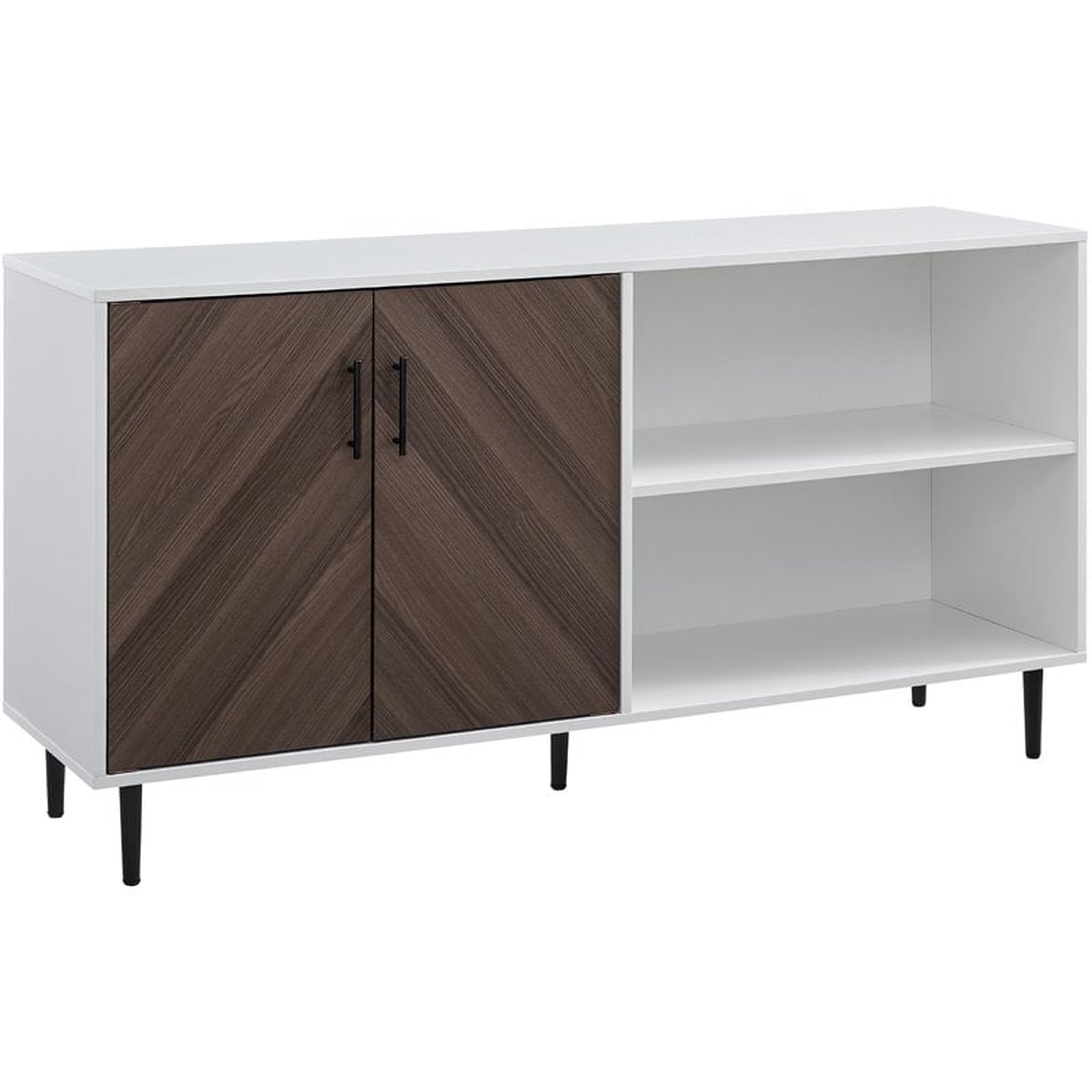Hampton 58" Mid Century Modern  Asymmetrical TV Stand- Ash Brown Bookmatch/Solid White - Walker Edison
